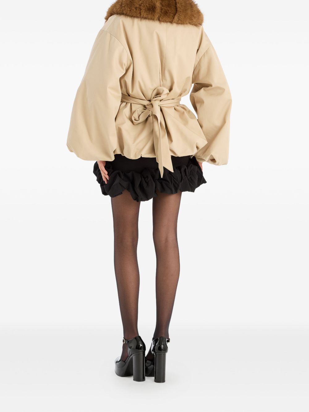 trimmed-collar belted jacket - 3