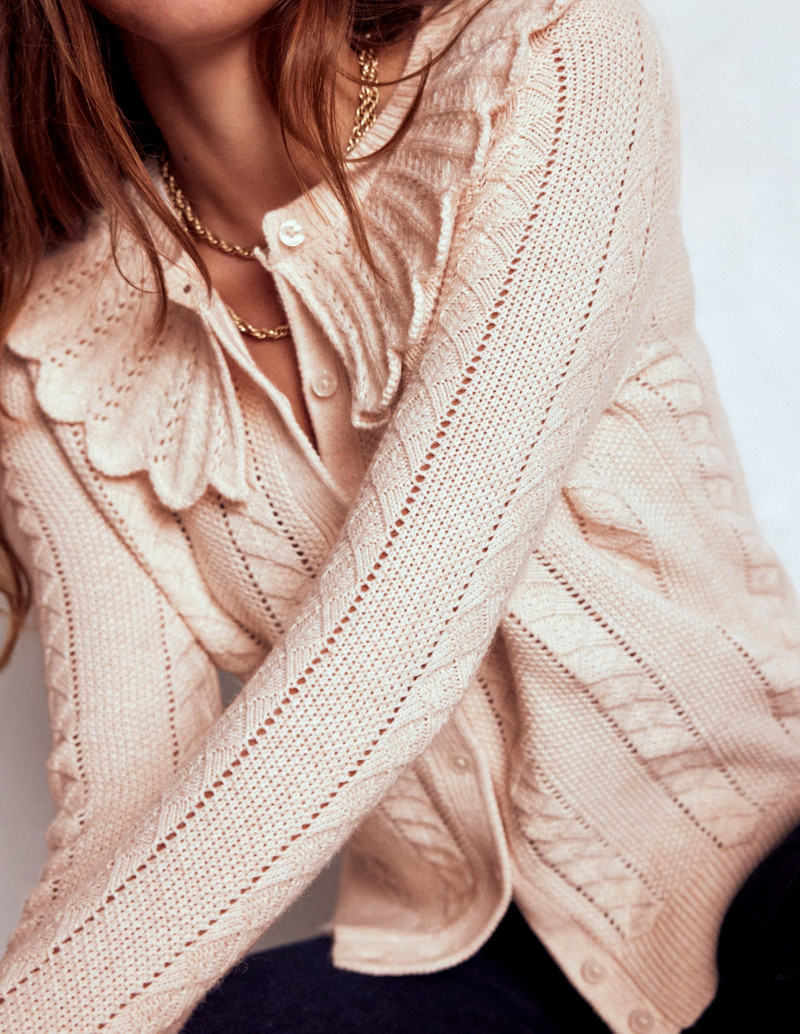 Scallop Collar Cardigan-Warm Ivory Melange 3