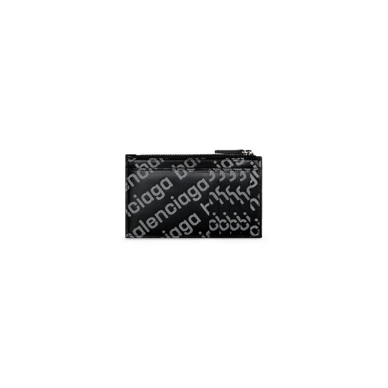 BALENCIAGA Men's Cash Large Long Coin And Card Holder Reflective Allover Logo Printed in Black outlook
