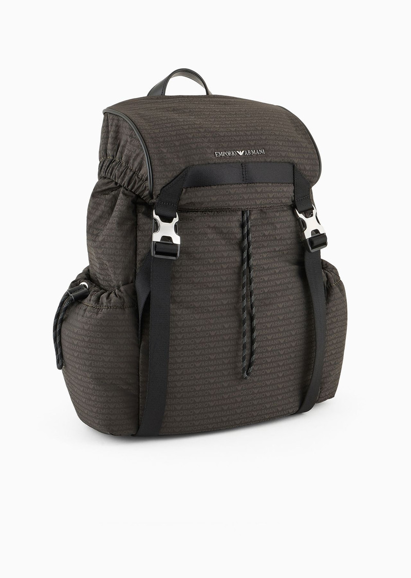 EMPORIO ARMANI Nylon backpack with all-over, jacquard logo lettering outlook