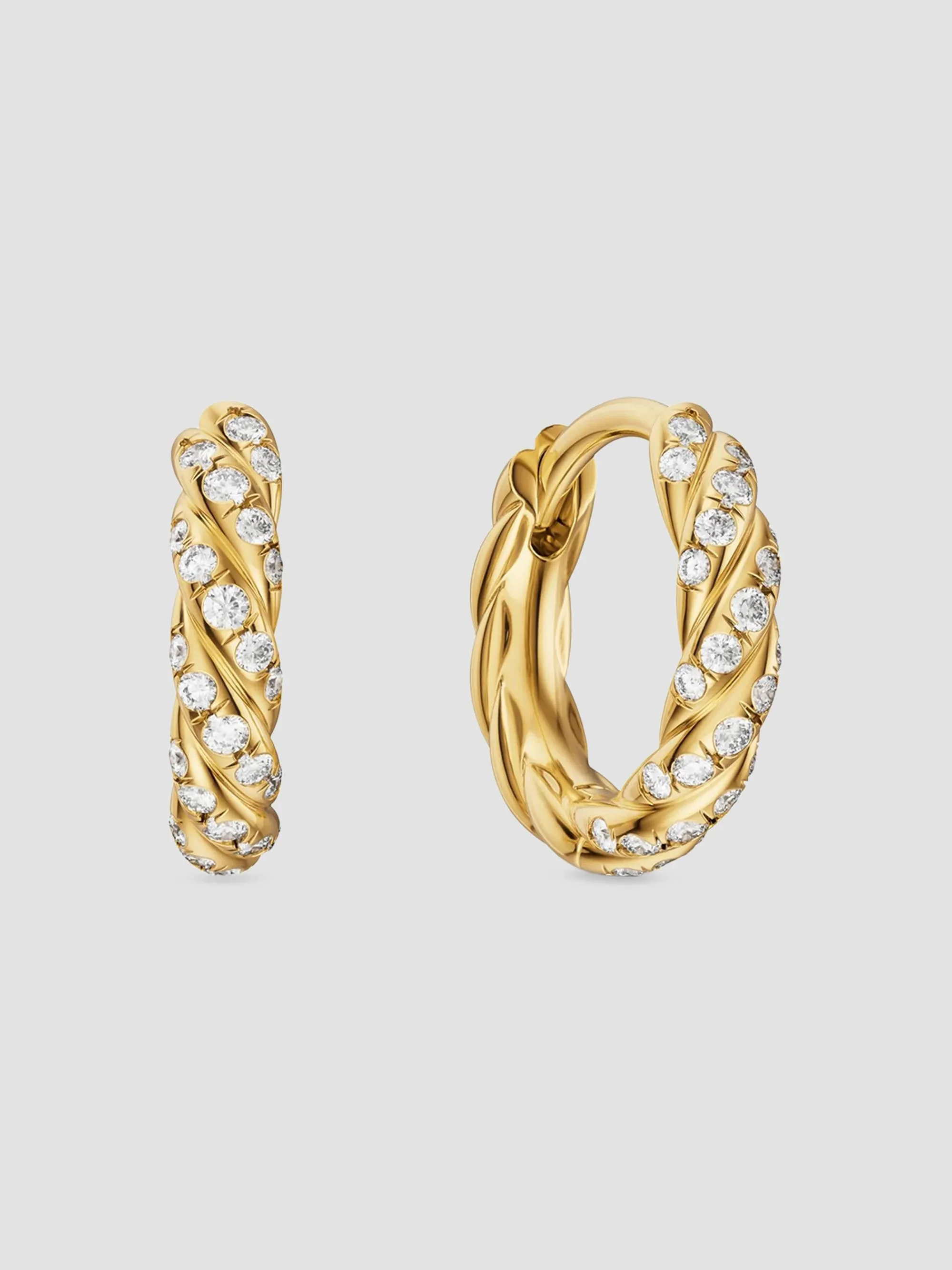 Women's Petite Pavé Hoop Earrings in 18K Yellow Gold with Diamonds, 10MM - Gold - 1