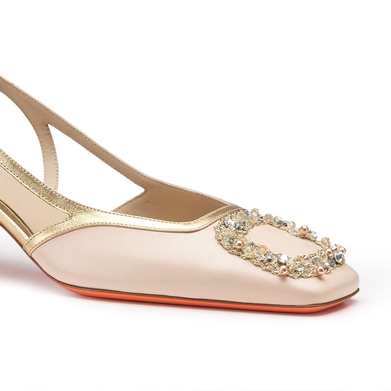 Women's pink and gold leather mid-heel slingback 5