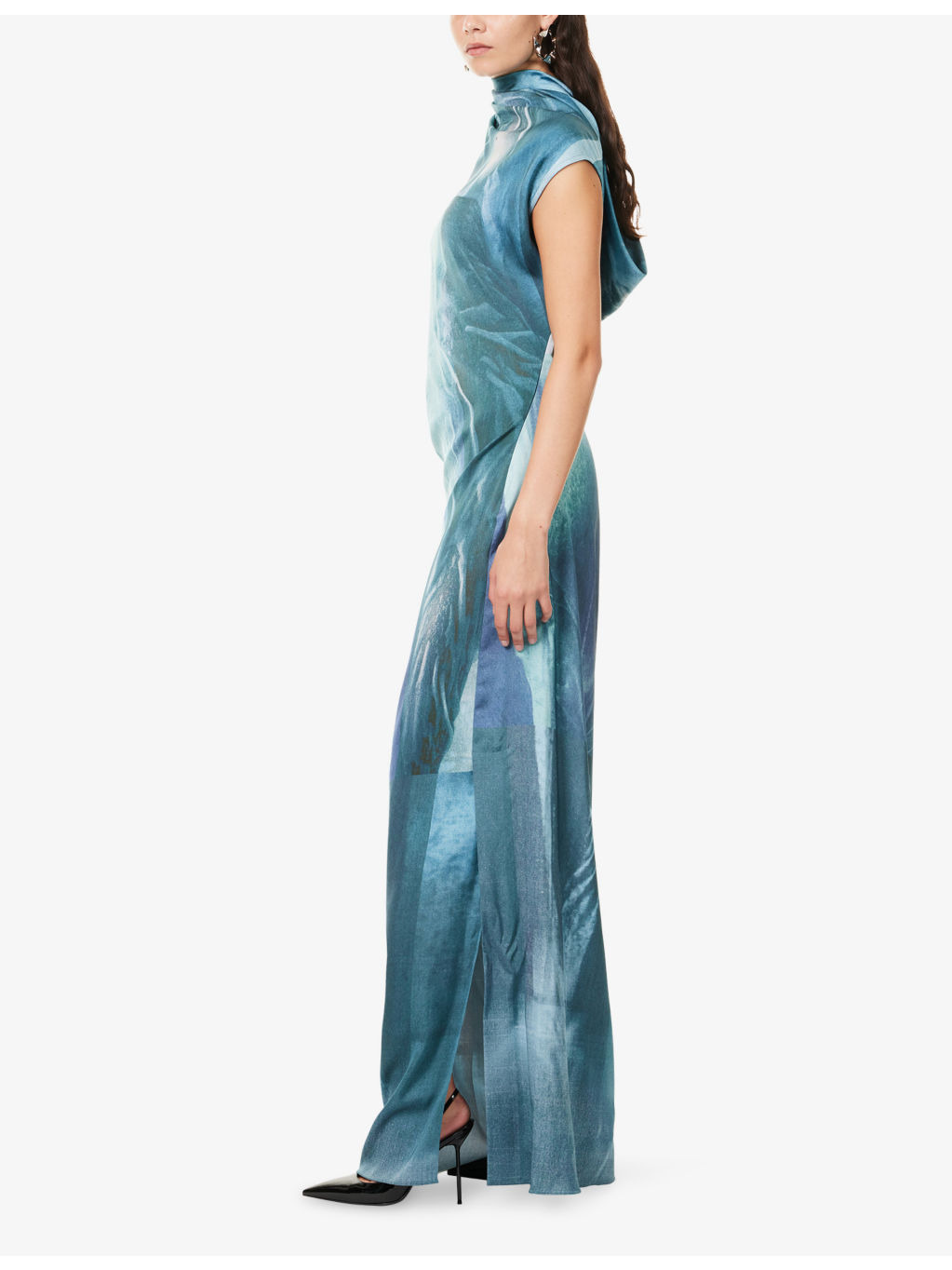 Draped Water Satin Maxi Dress - 3