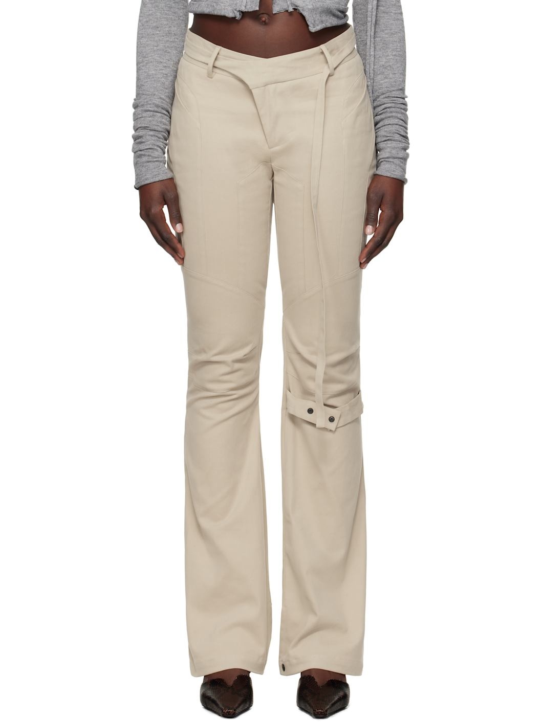 Beige Deconstructed Flared Chino Trousers - 1