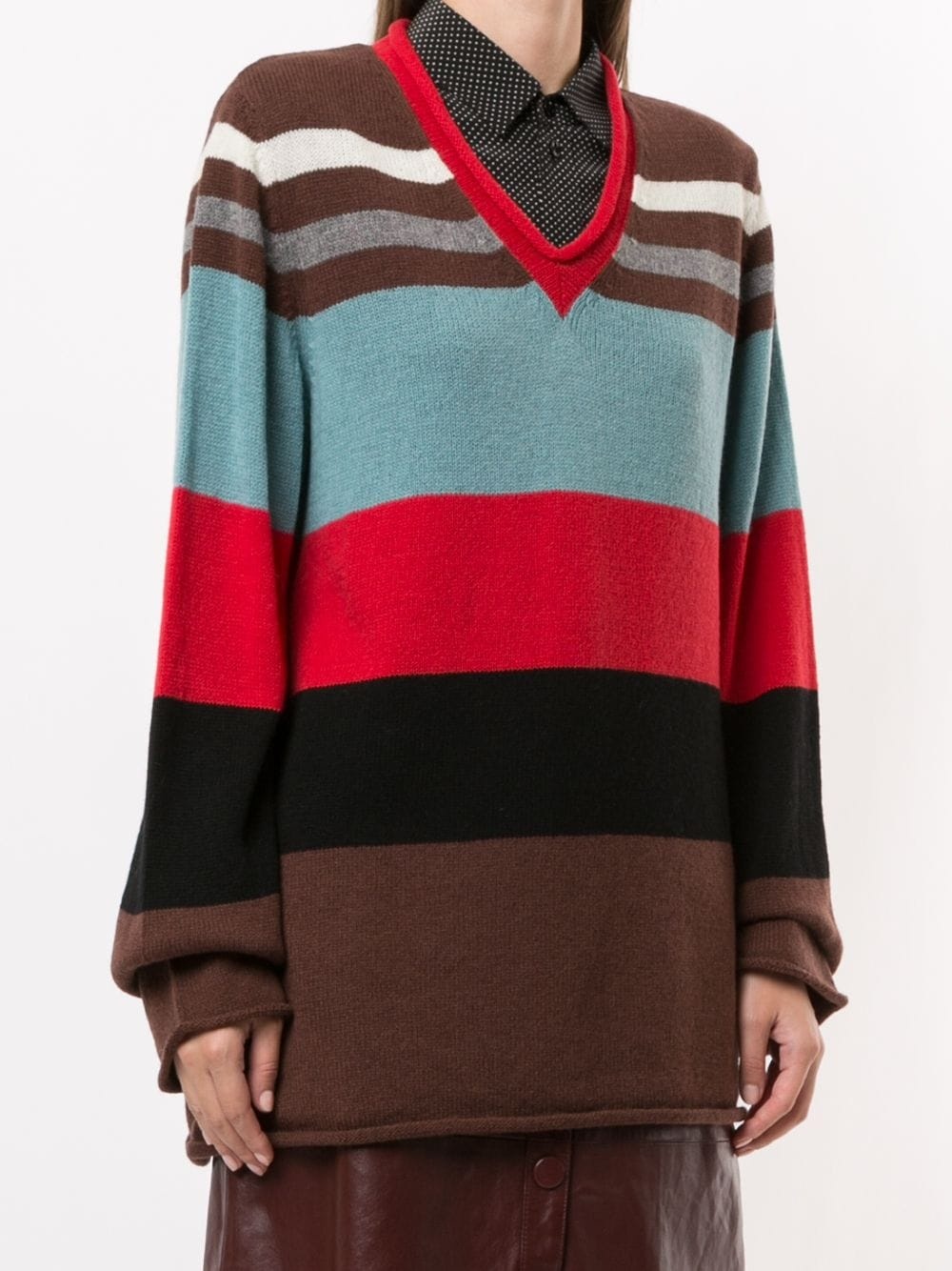 colour block V-neck jumper - 3