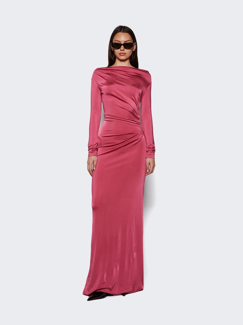 Off-shoulder Draped Gown Cerise Pink - 5