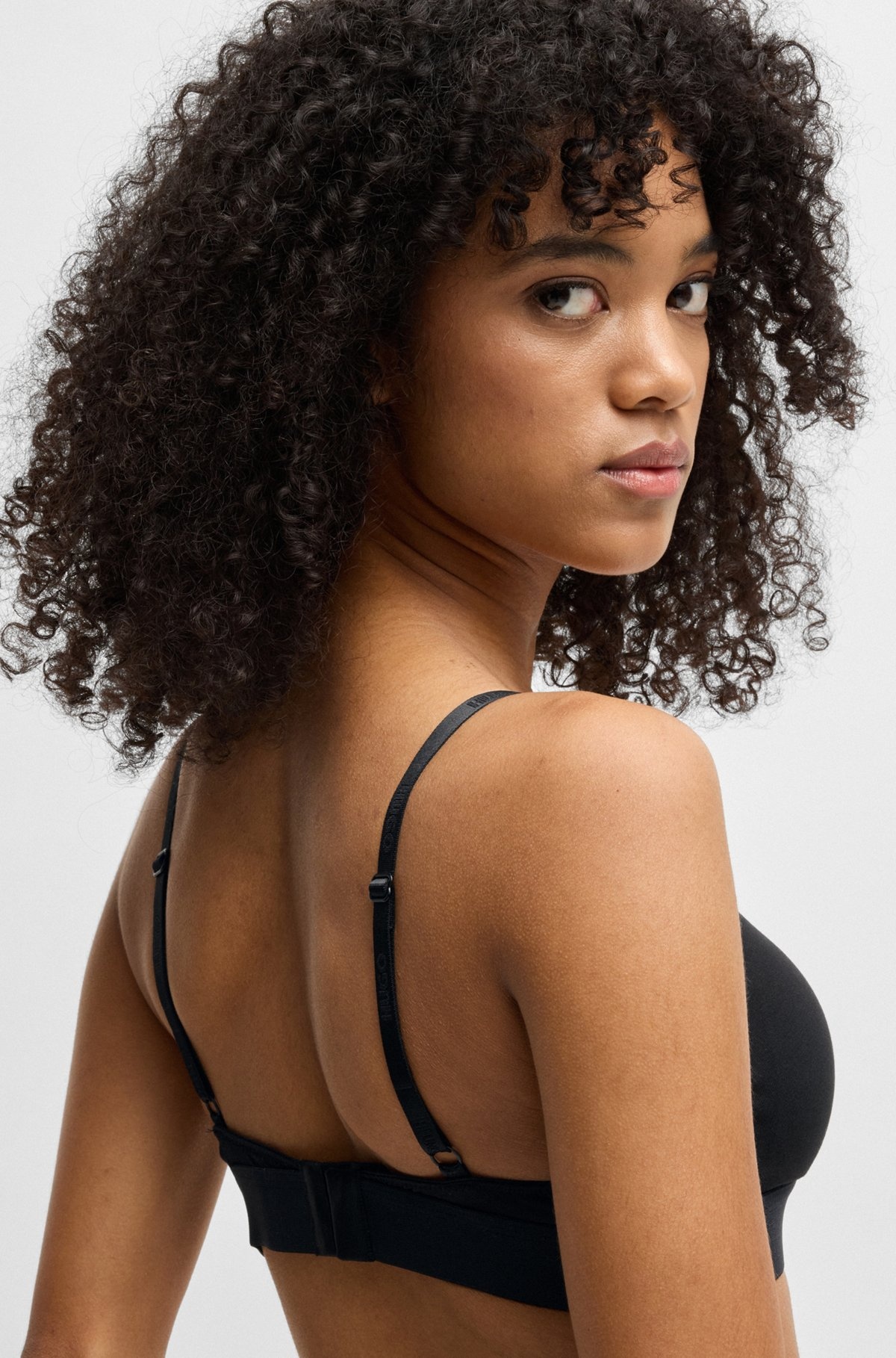 STRETCH-COTTON TRIANGLE BRA WITH RED LOGO LABEL - 5