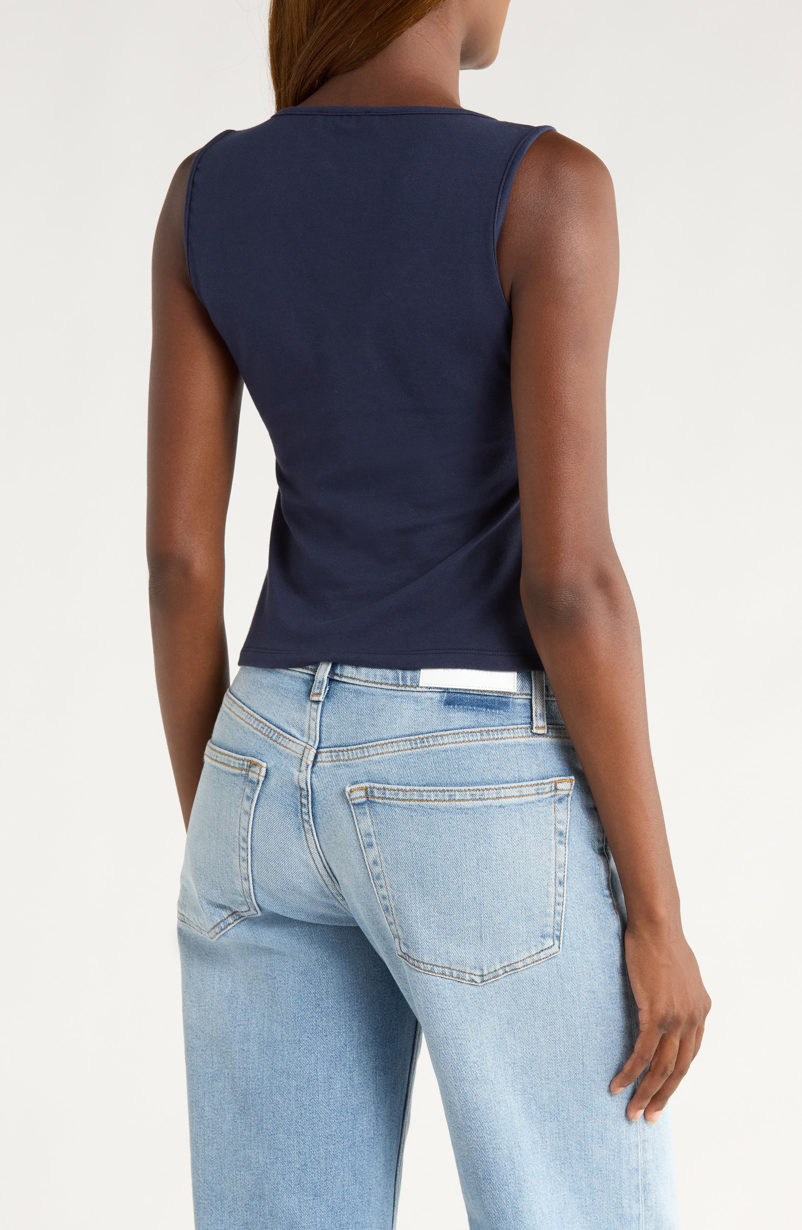 Reformation Tefi Front Twist Stretch Organic Cotton Tank in Midnight at Nordstrom - 2