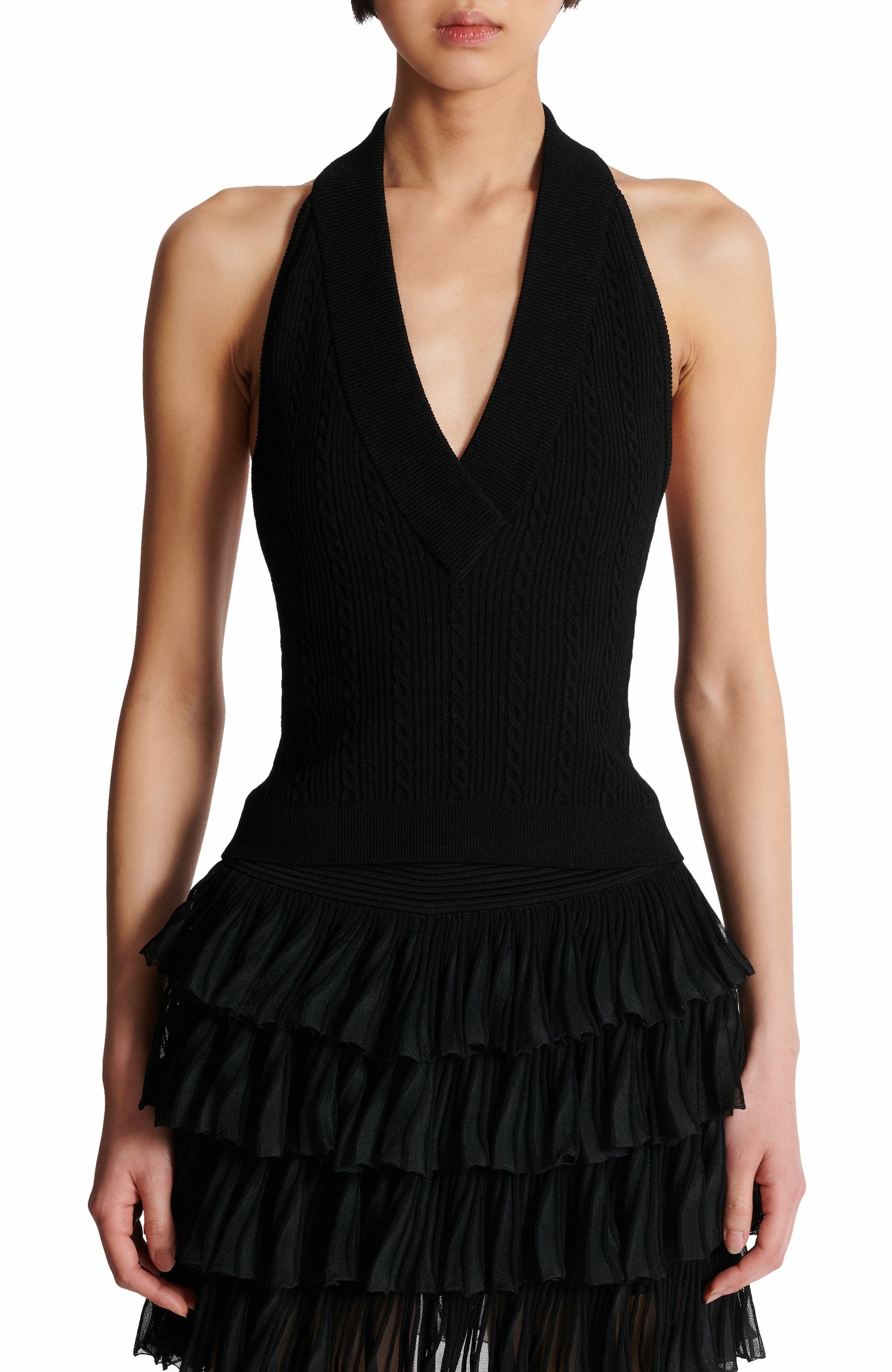 Balmain Cable-knit halterneck top in Black at Nordstrom - 8