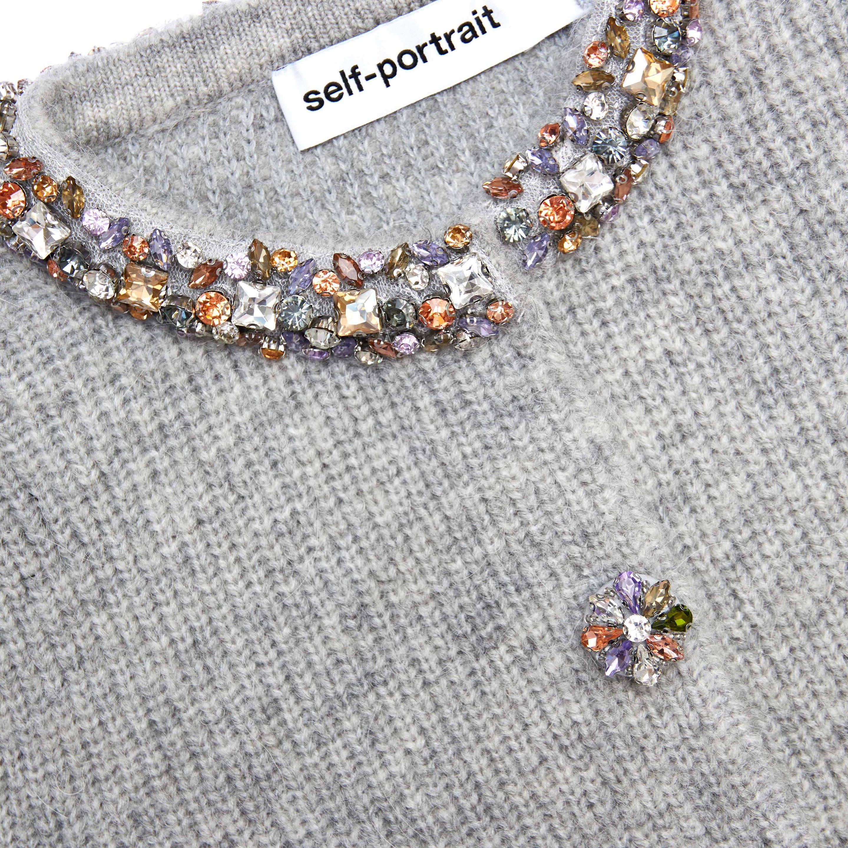 Grey Embellished Trim Knit Top - 5