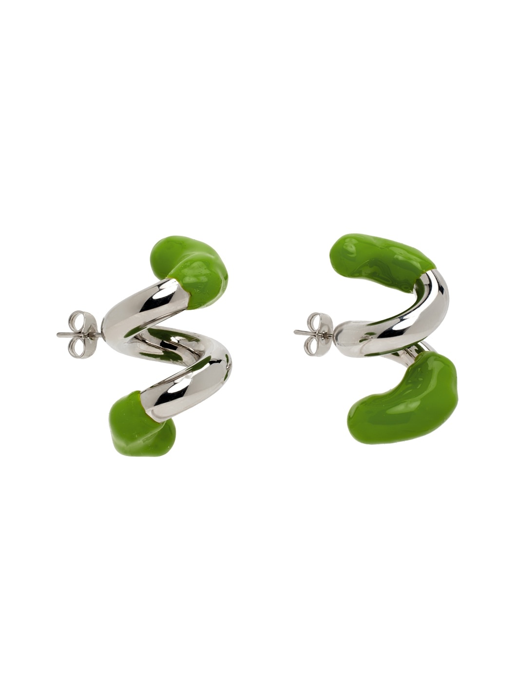 Silver & Green Fusillo Rubberized Earrings - 2