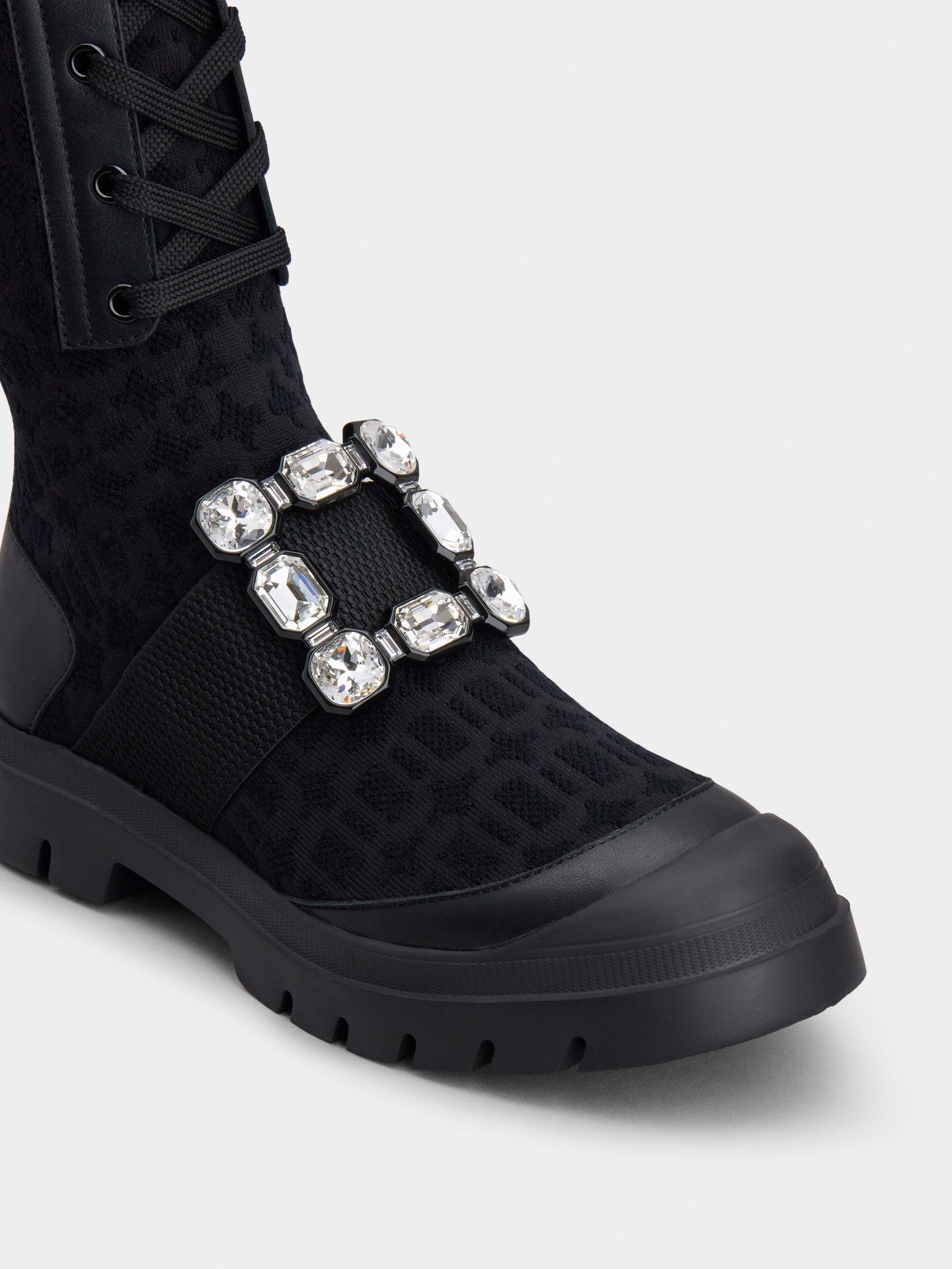 Walky Viv' Strass Buckle Socks Boots in Fabric and Leather - 7