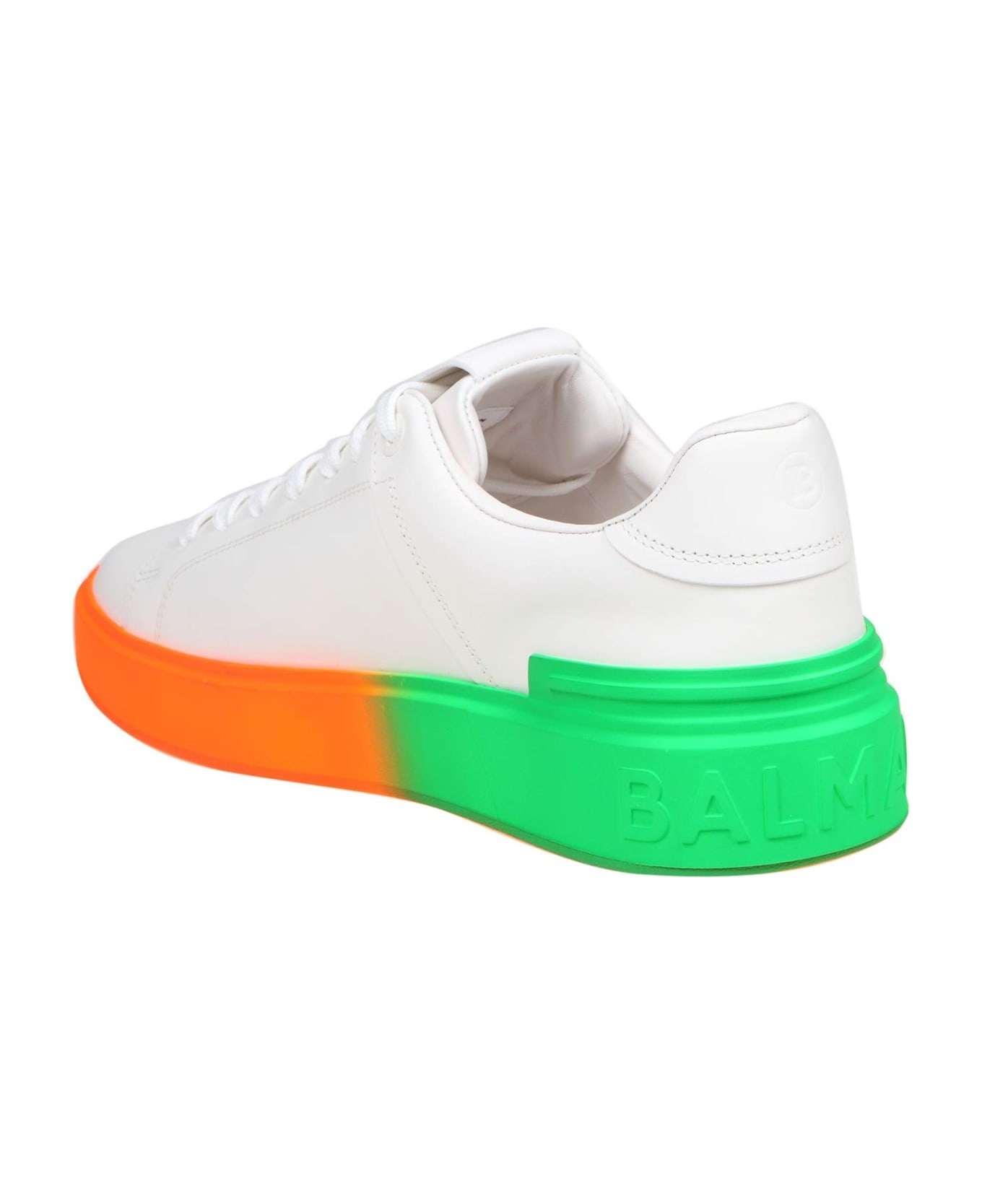 B Court Sneakers In White Leather With Two-tone Sole - 4