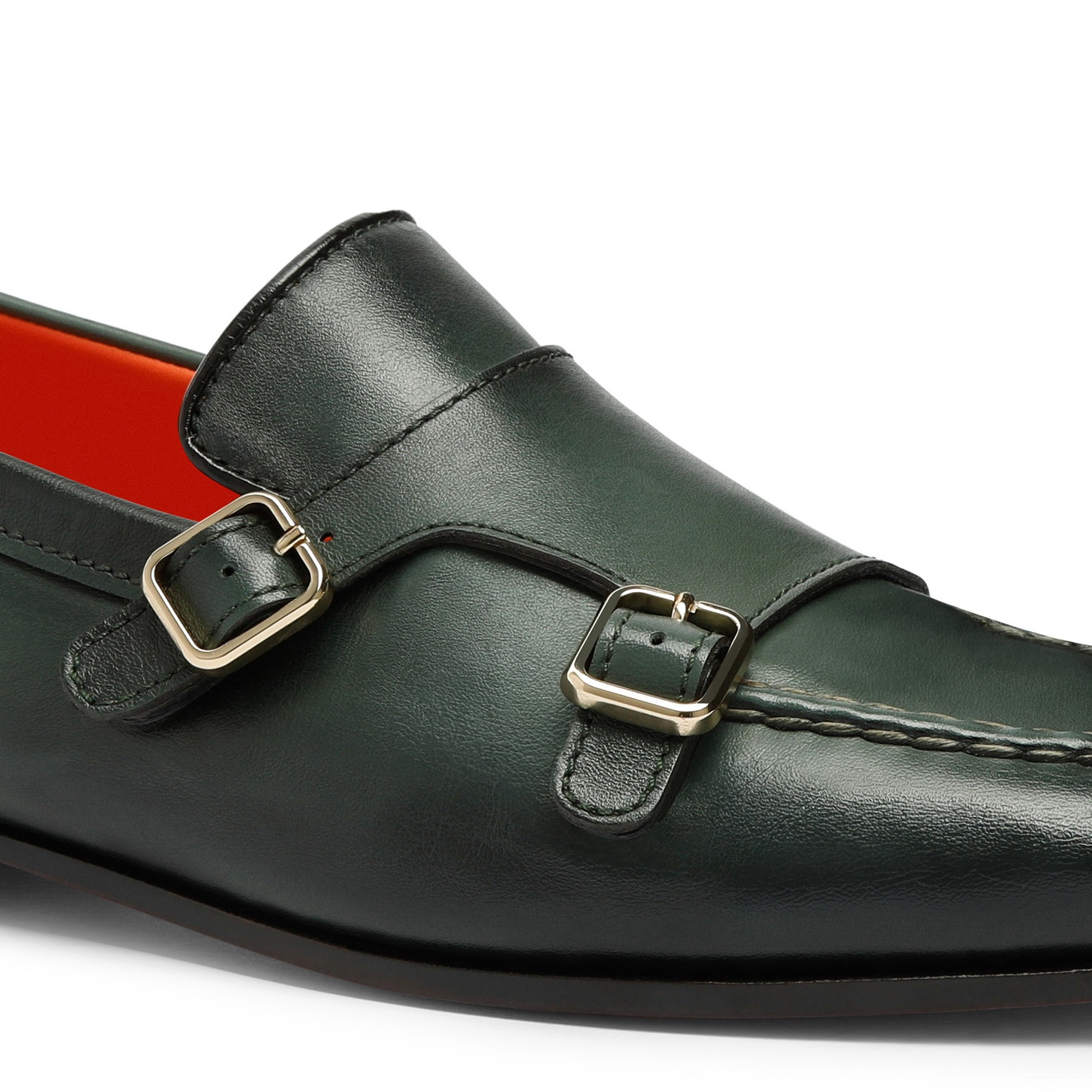 Men's green leather double-buckle loafer - 6