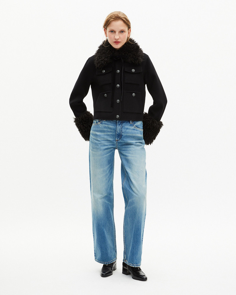 SHORT BLACK WOOL JACKET WITH SHERPA COLLAR 6