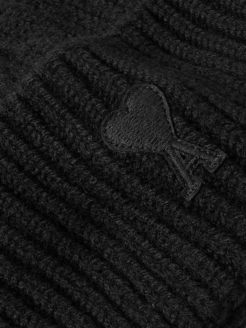 AMI Paris Logo-Appliquéd Ribbed Virgin Wool Beanie outlook