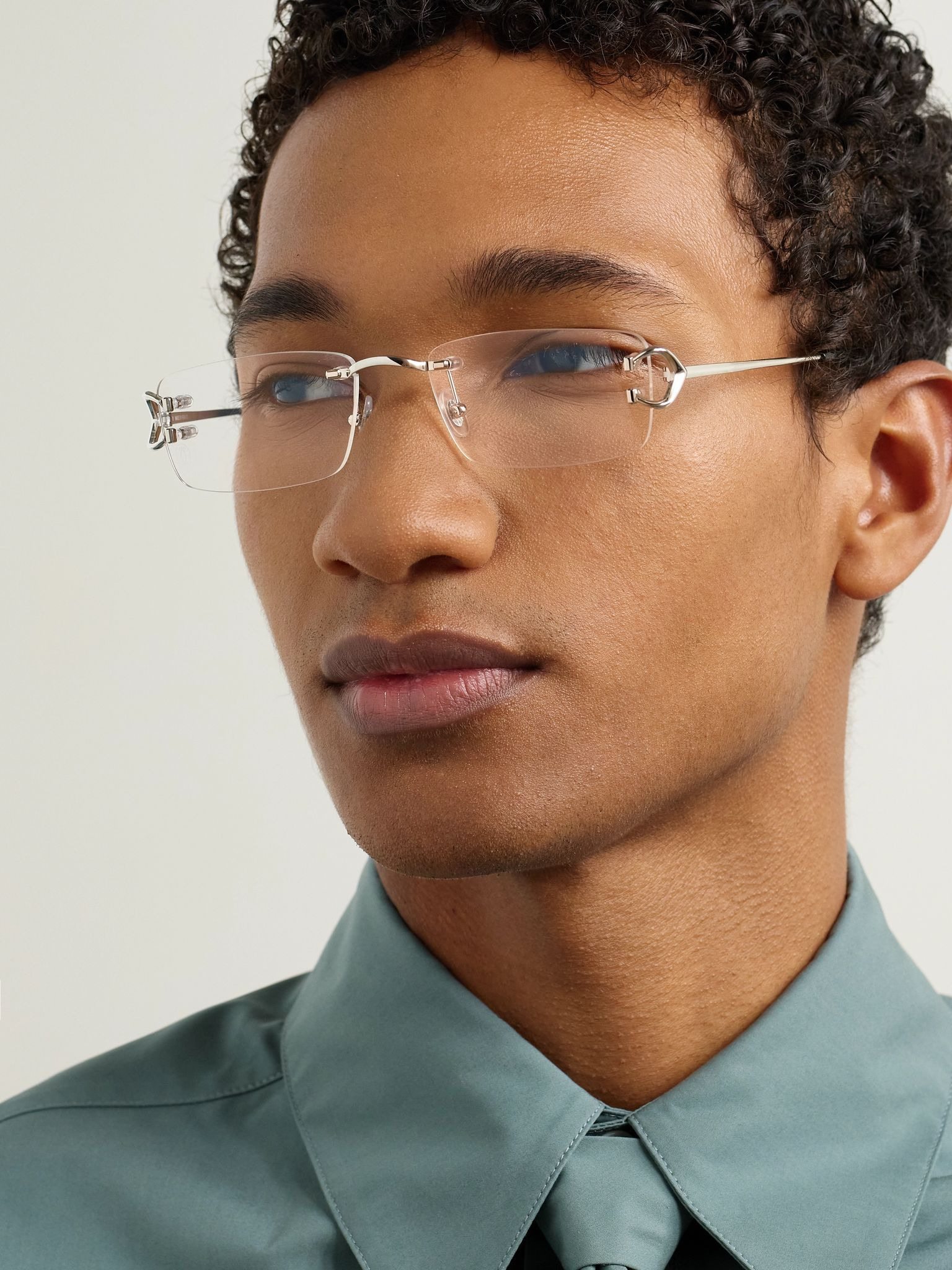 Rimless Rectangular-Frame Silver-Tone Optical Glasses Silver - 2