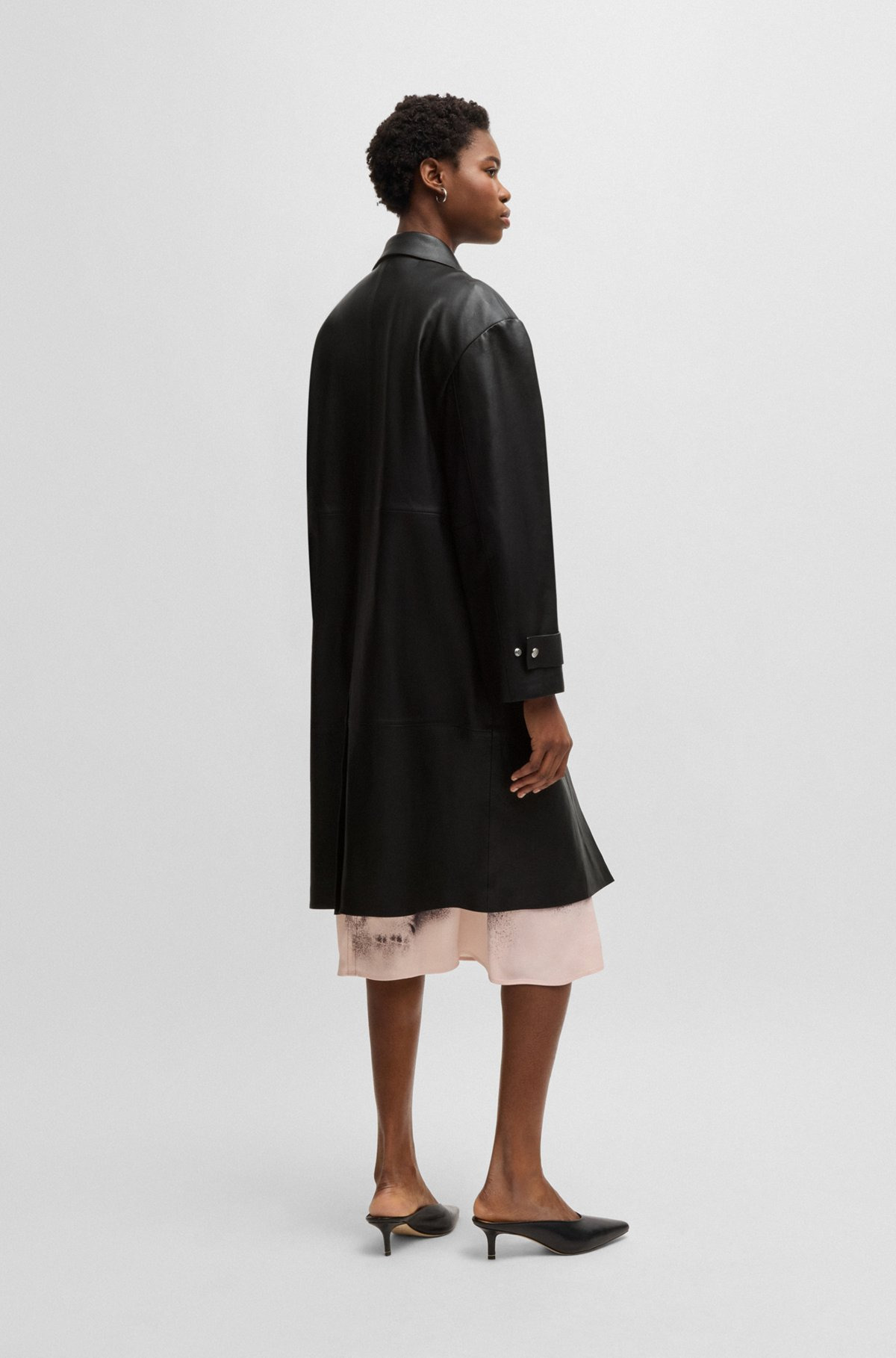 LEATHER TRENCH COAT WITH SILVER-TONE TRIMS - 4