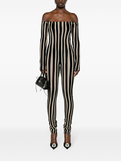 LaQuan Smith striped off-shoulder jumpsuit outlook