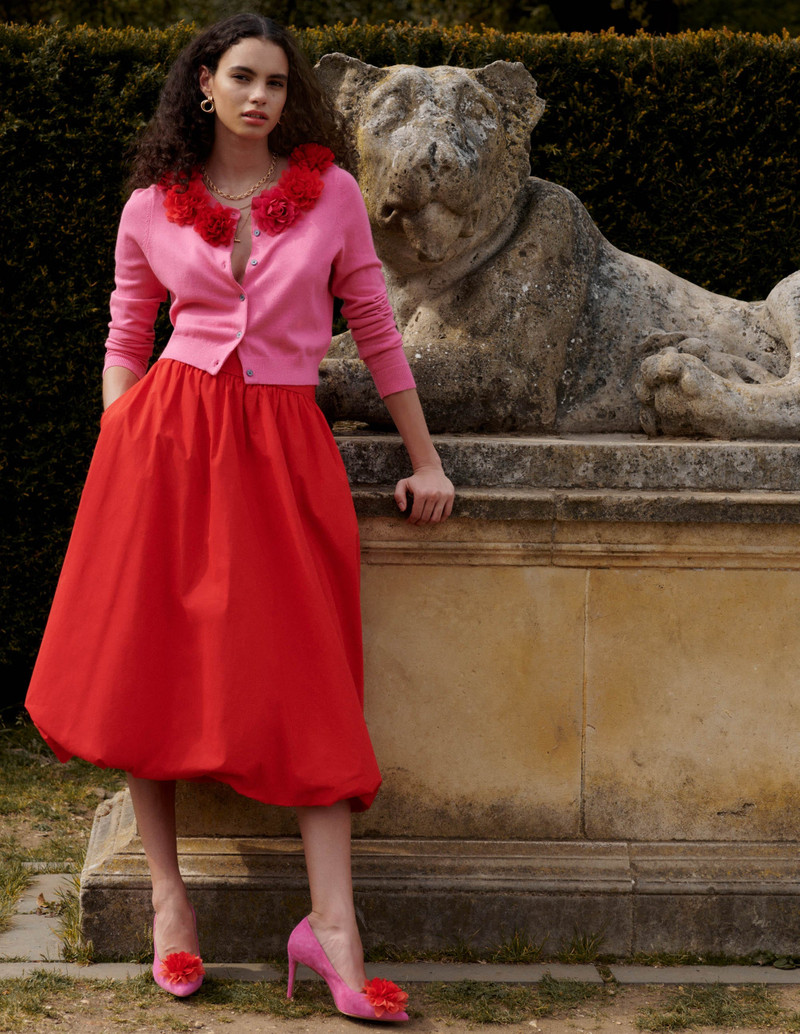 Bubble Hem Midi Skirt-Poppy Red 6