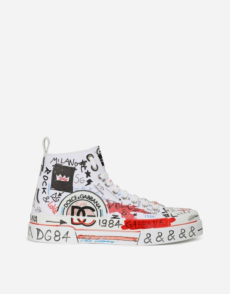 Hand-painted graffiti canvas Portofino Light mid-top sneakers - 1