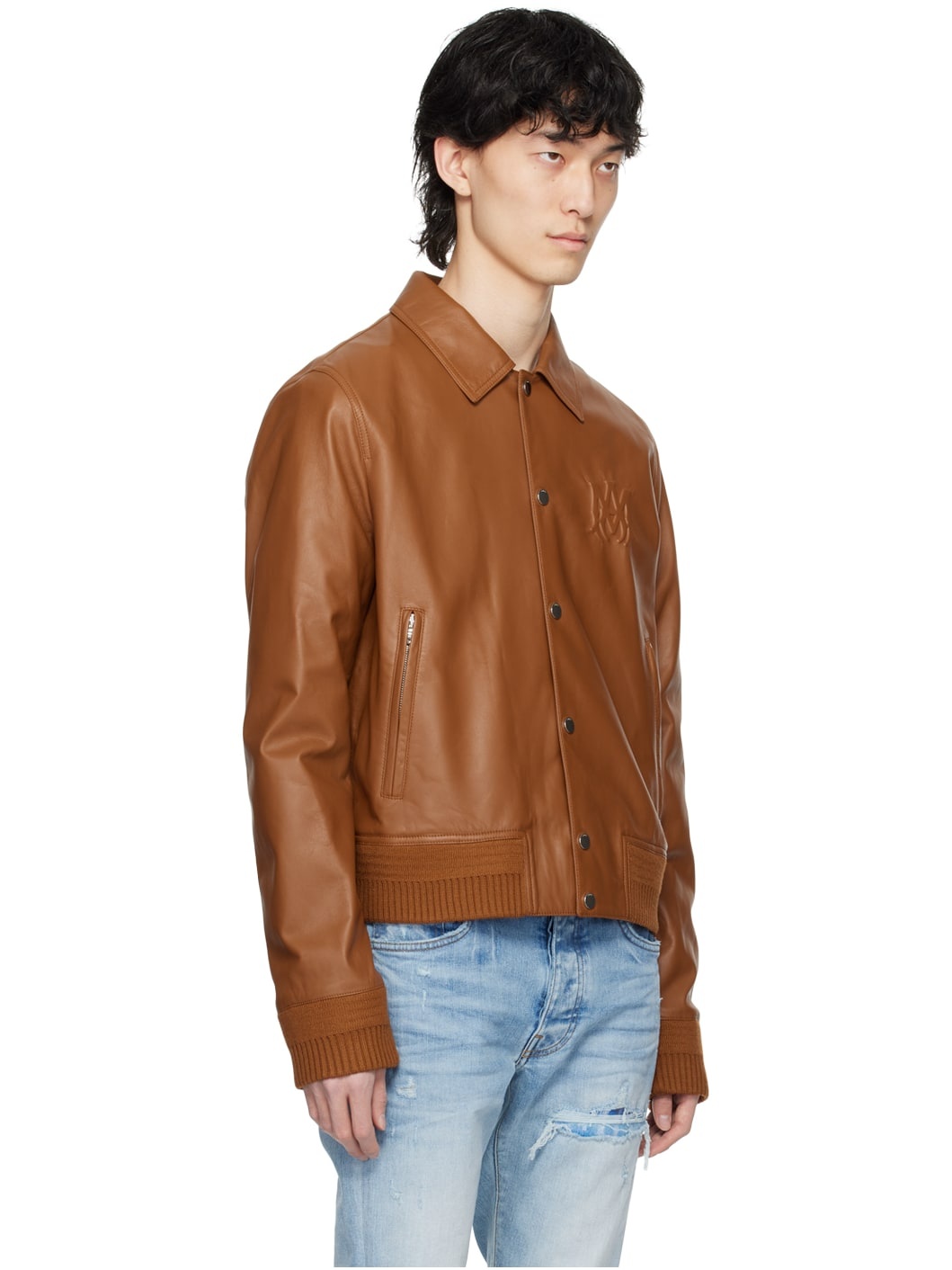 Brown Embossed Leather Jacket - 2