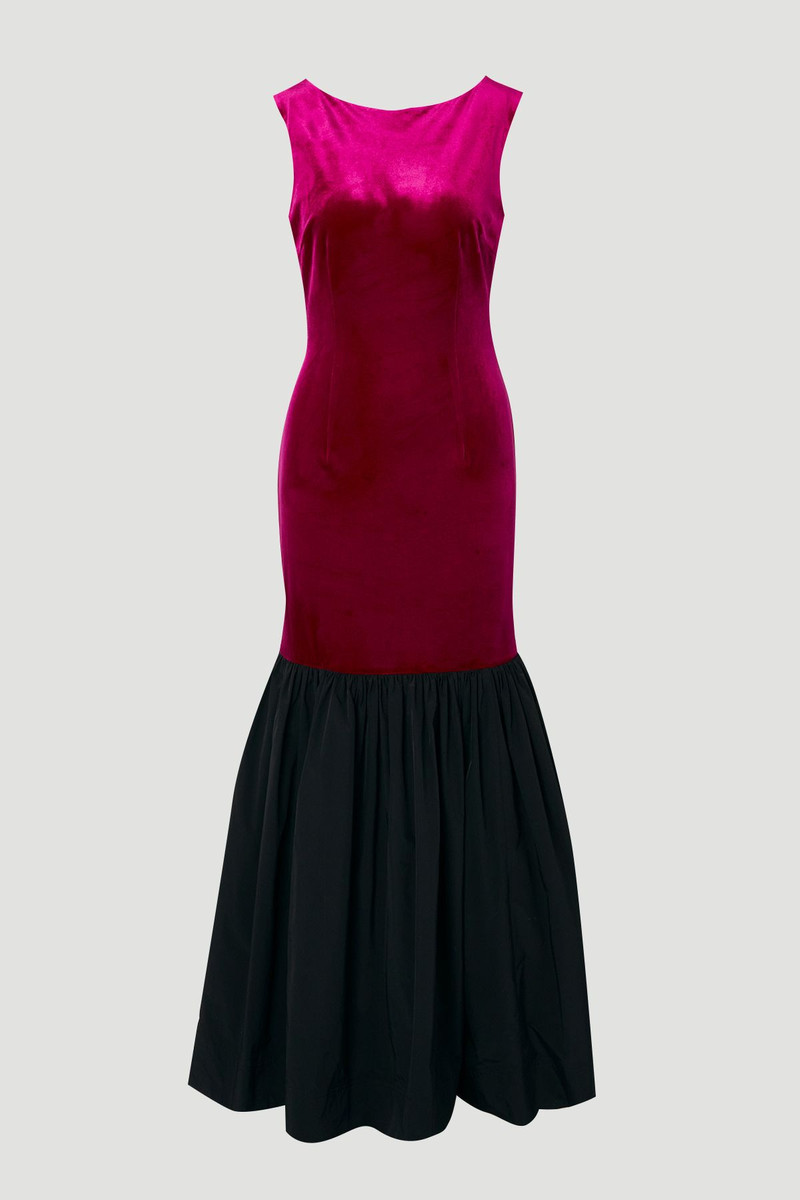 Velvet Sleeveless Body With Taffeta Drop Waist Maxi Dress 4