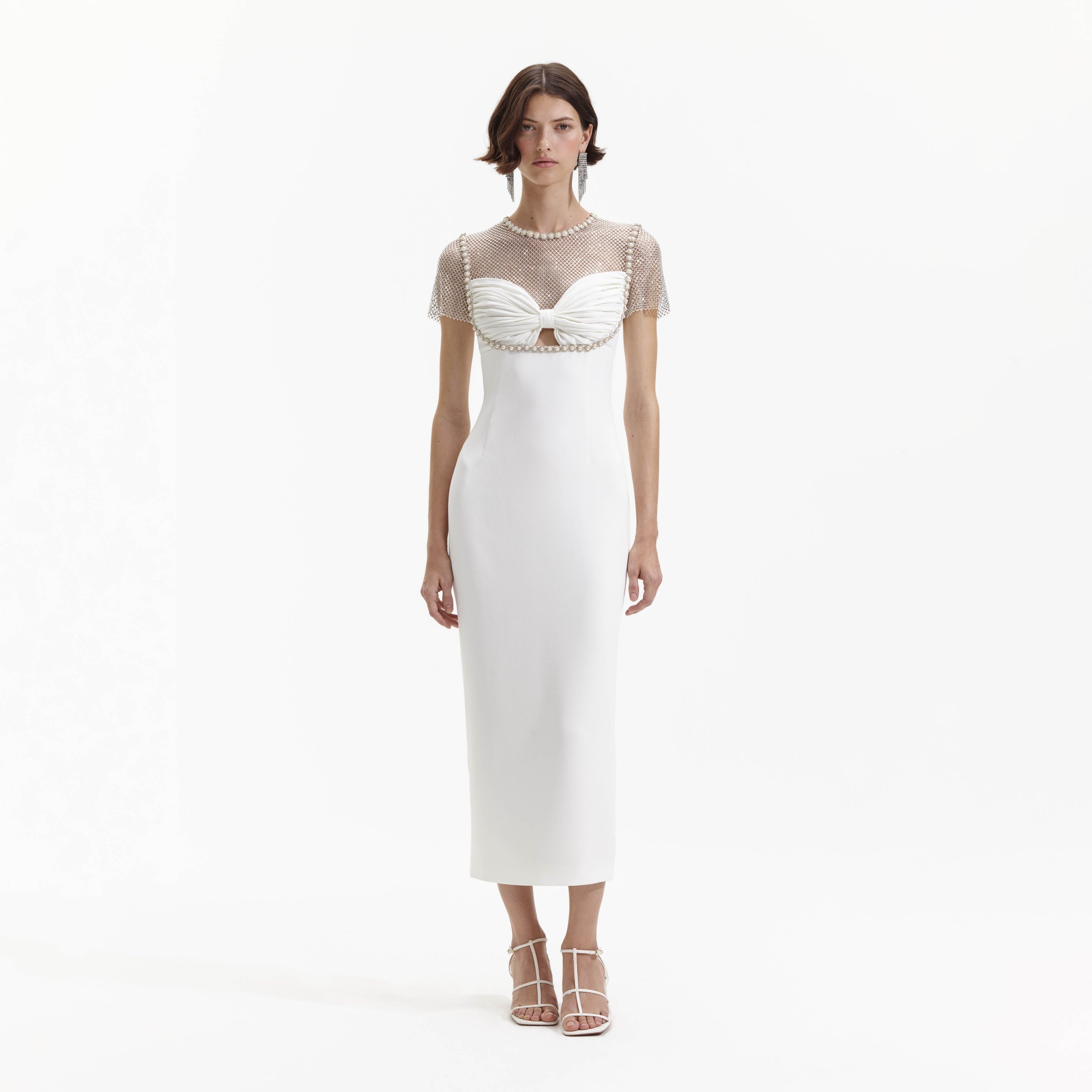 White Diamante Crepe Midi Dress - 1