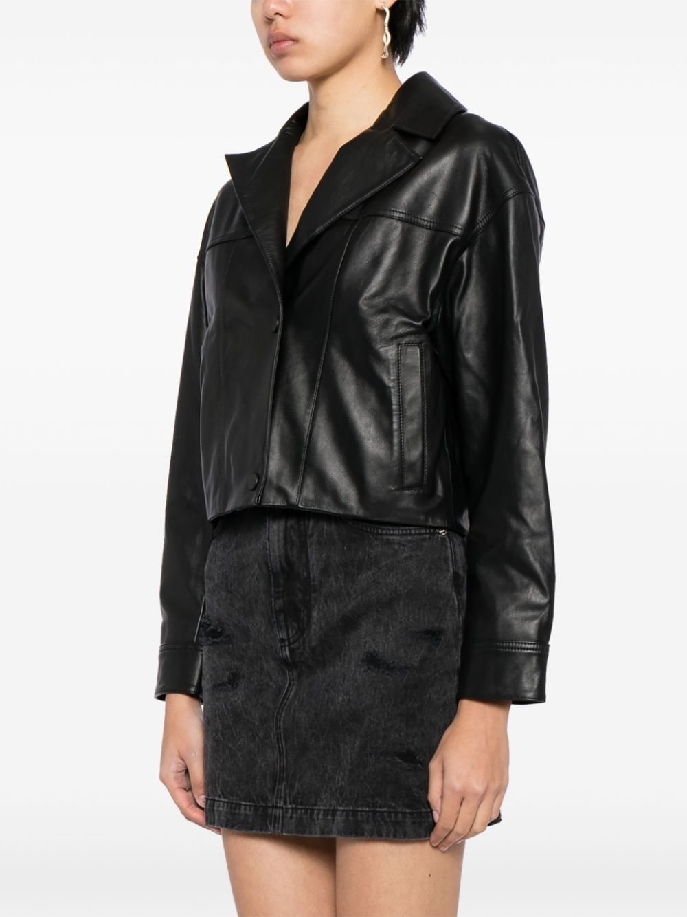 cropped leather jacket - 3