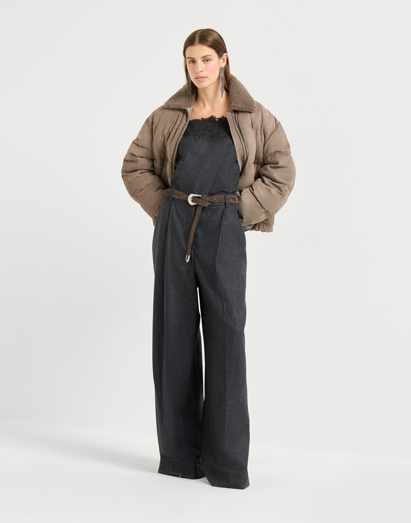Virgin wool flannel jumpsuit with wispy lace embroidery 5