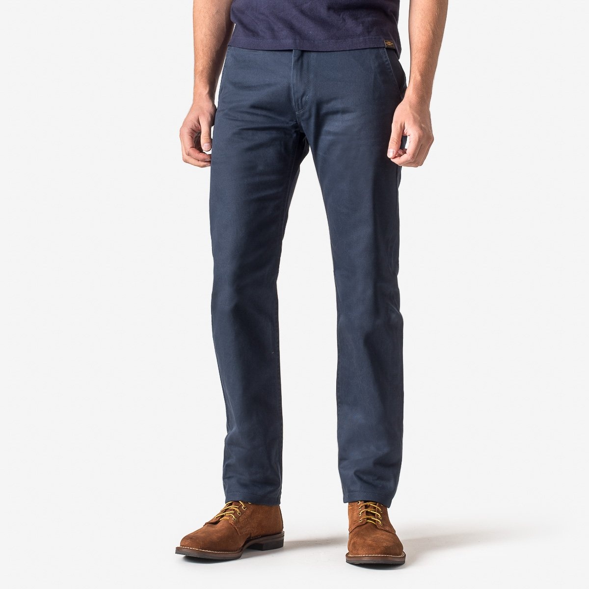 IH-721-NAV 9oz Mercerised Selvedge Cotton Slim Tapered Chinos - Navy - 2