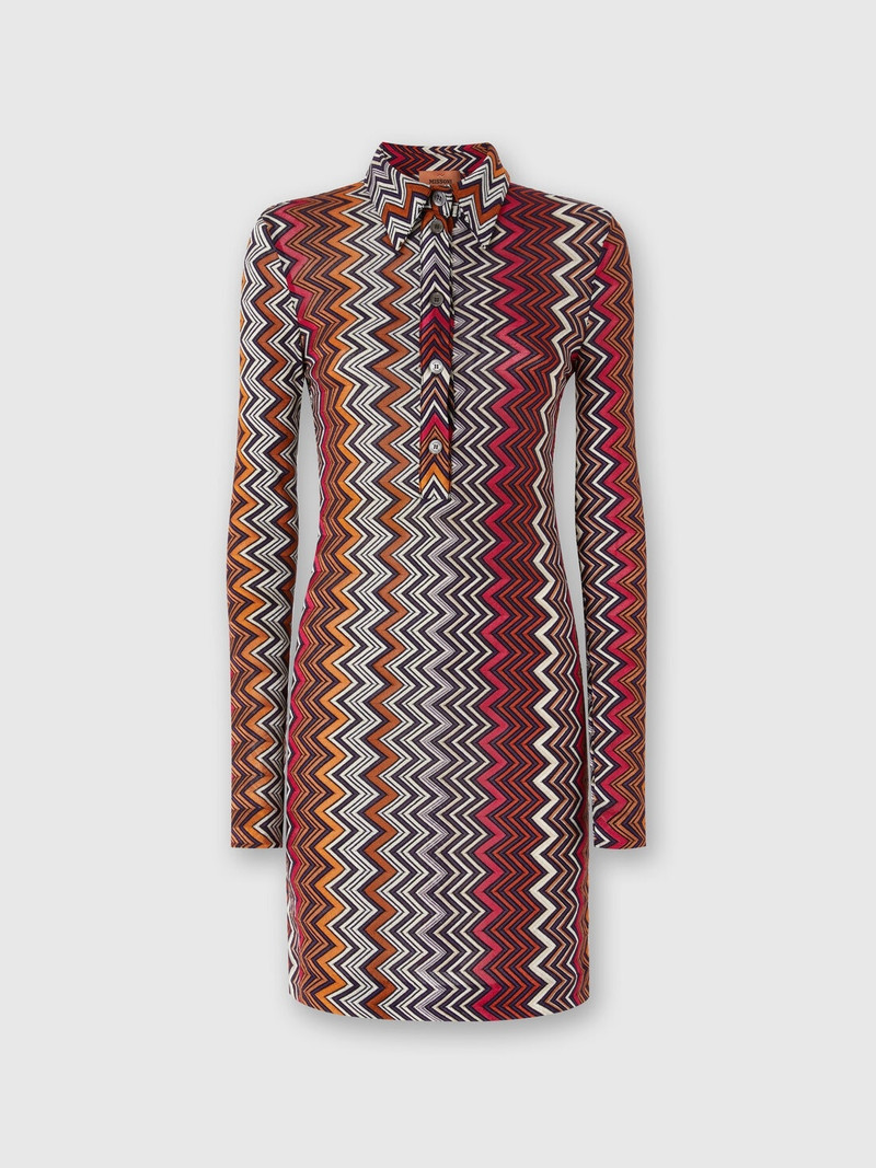 Polo cut dress in viscose and zigzag wool 1