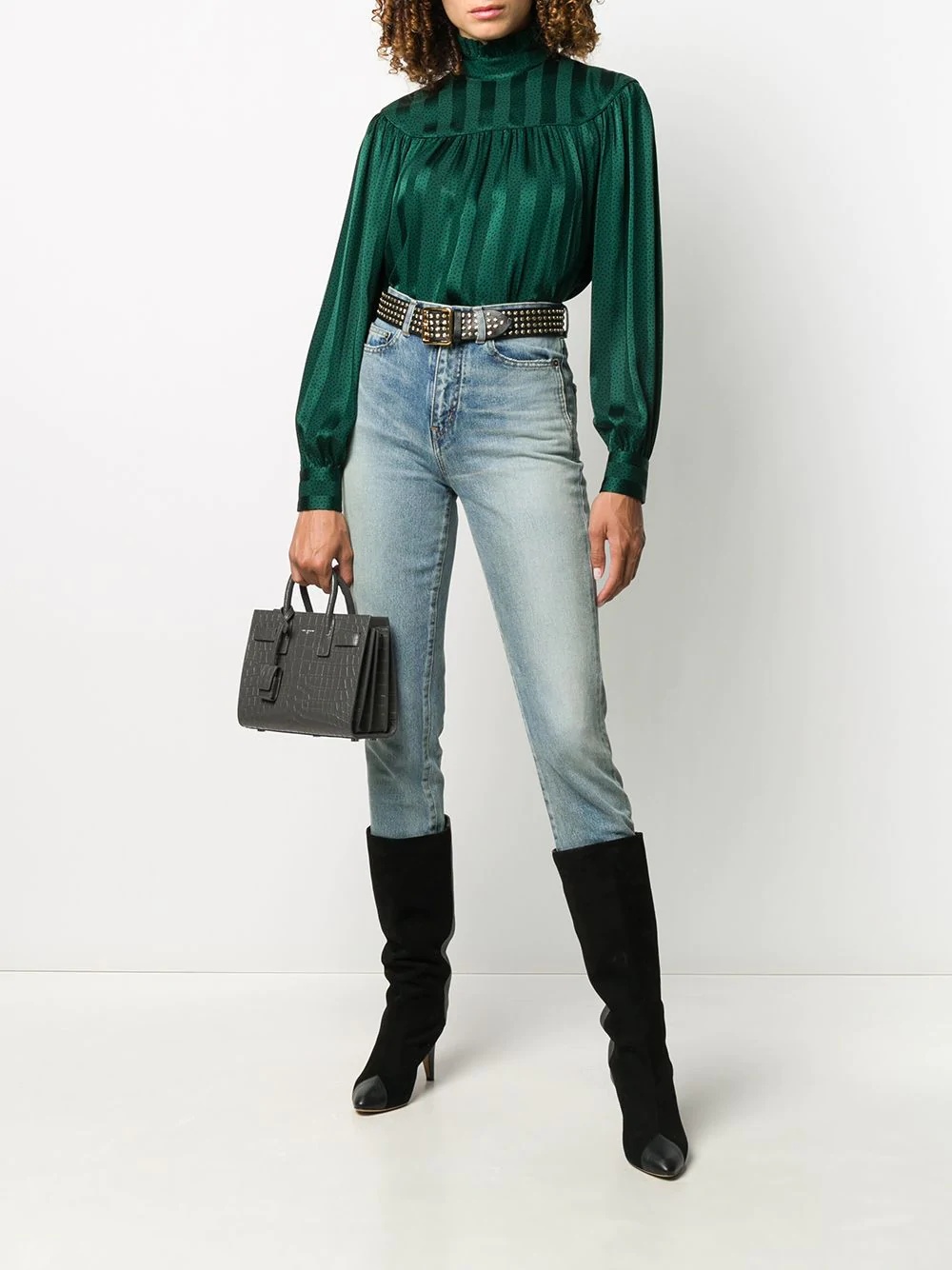 vertical-stripe high-neck blouse - 2