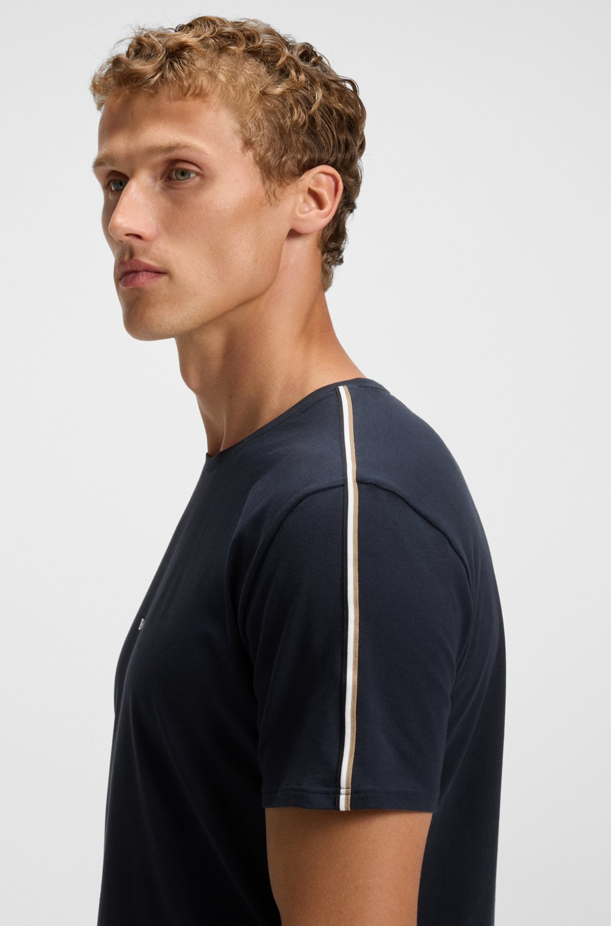 STRETCH-COTTON PAJAMA T-SHIRT WITH SIGNATURE-STRIPE TAPE - 5