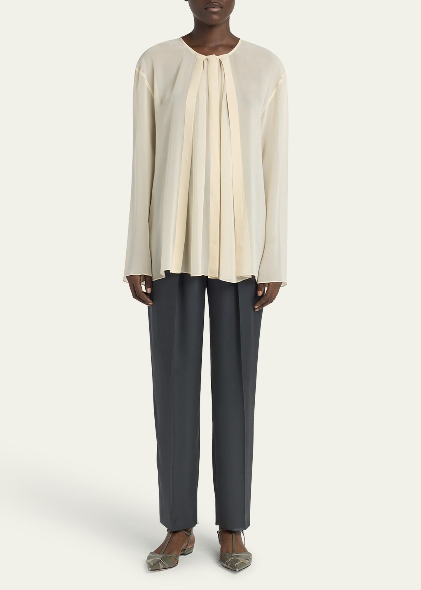 Pleated Silk Blouse - 2