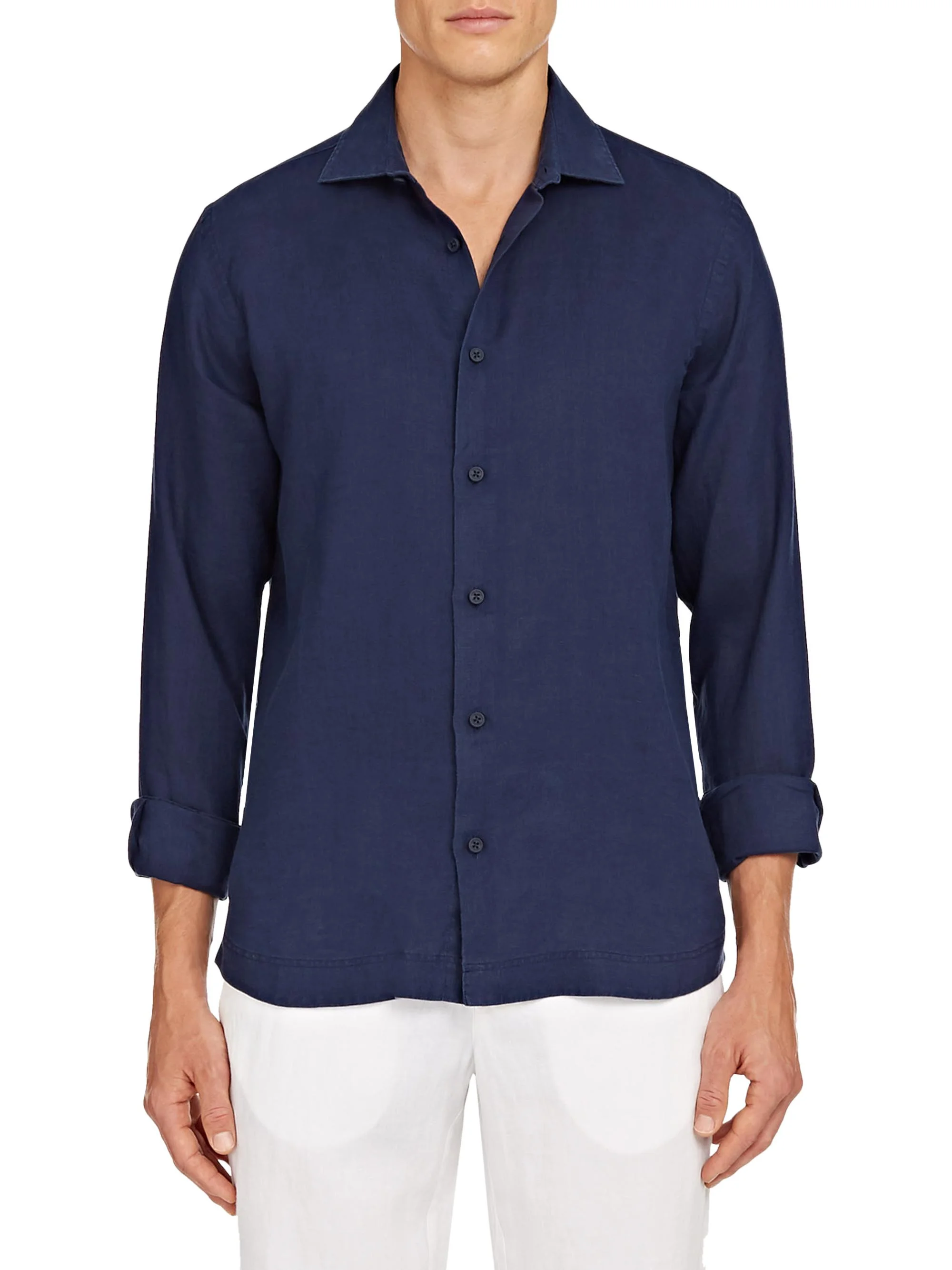 Men's Giles Smart Linen Shirt - Navy - 1