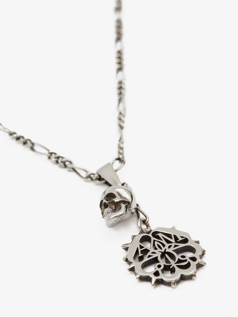 Studded Seal And Skull Necklace in Antique Silver - 3