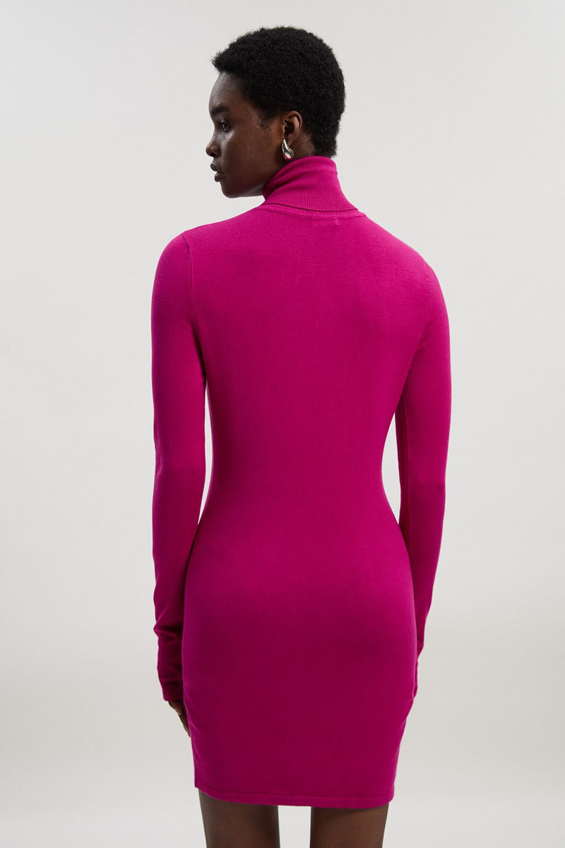 Viscose Blend Roll Neck Thumbhole Cuff Knit Mini Dress 5