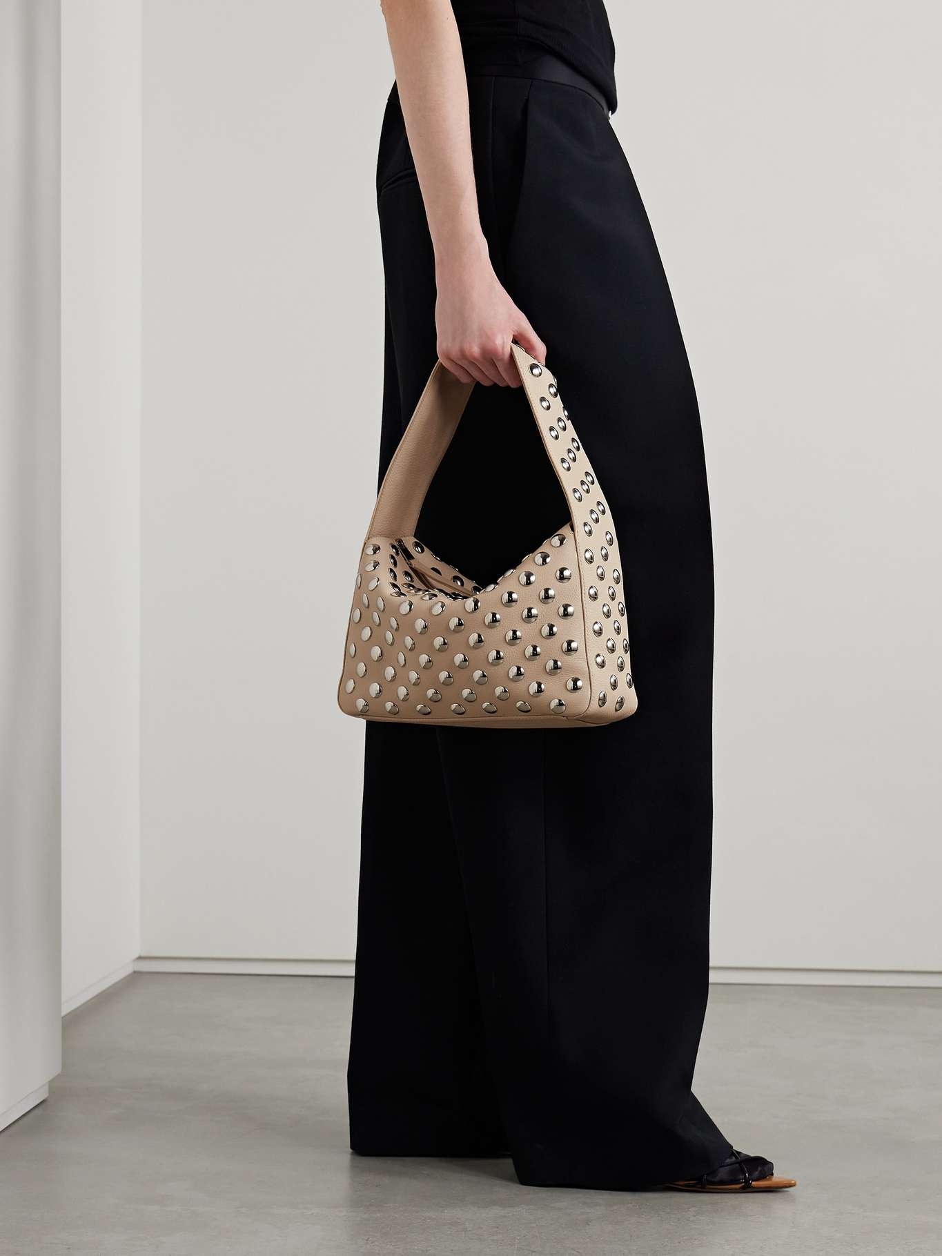 Elena large studded textured-leather shoulder bag - 2