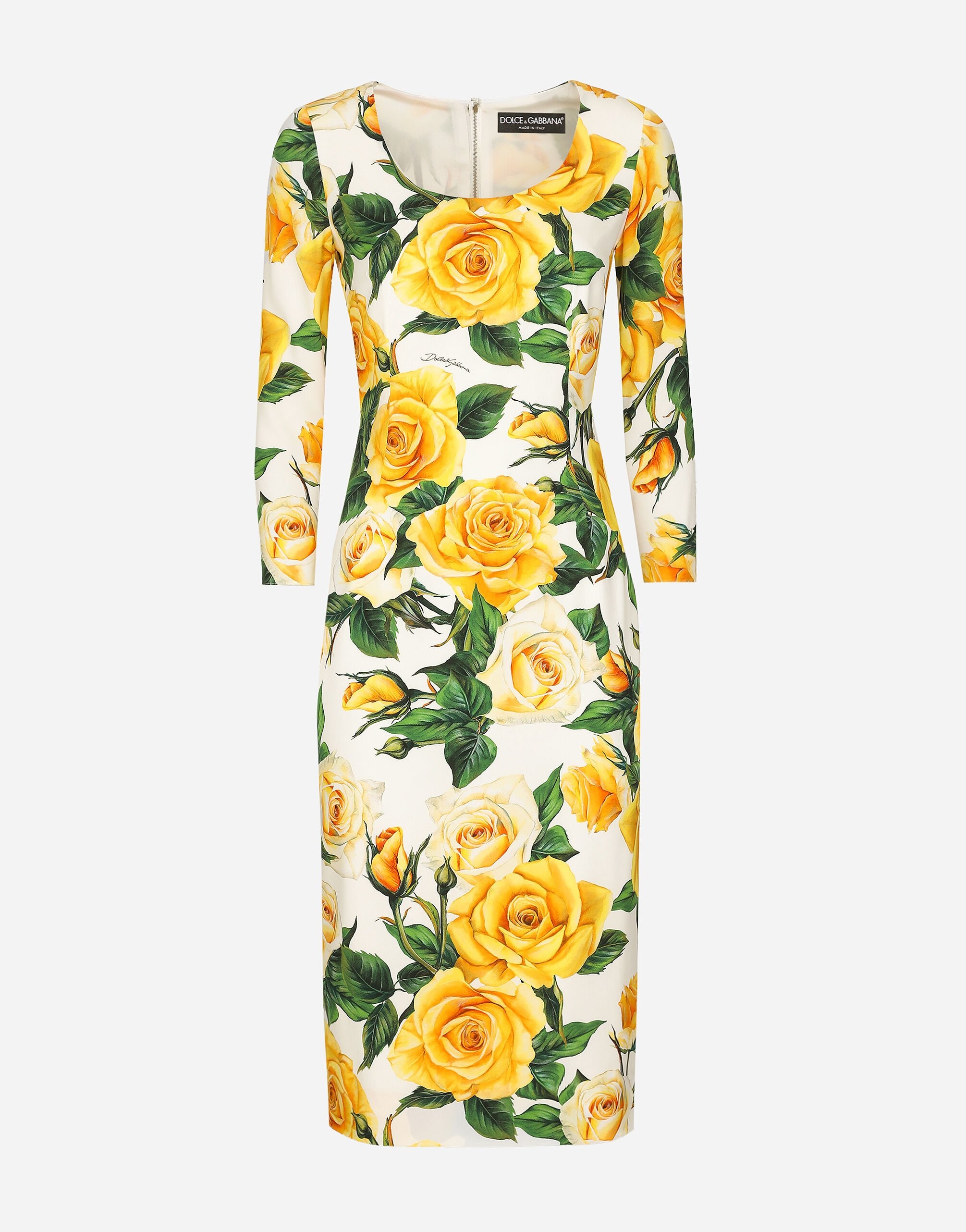Dolce Gabbana Charmeuse sheath dress with yellow rose print