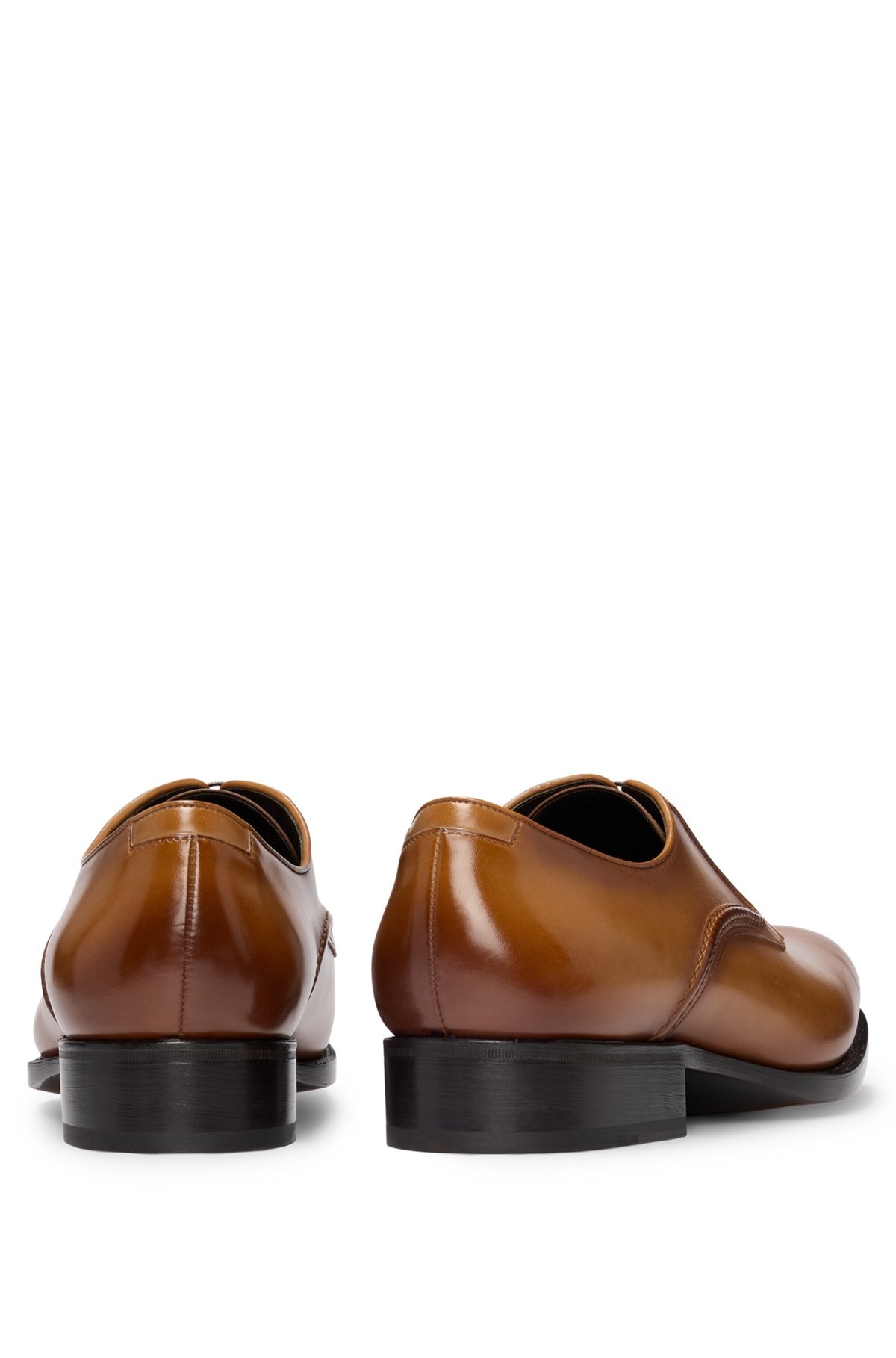 BURNISHED-LEATHER DERBY SHOES WITH PIPED DETAILS - 5