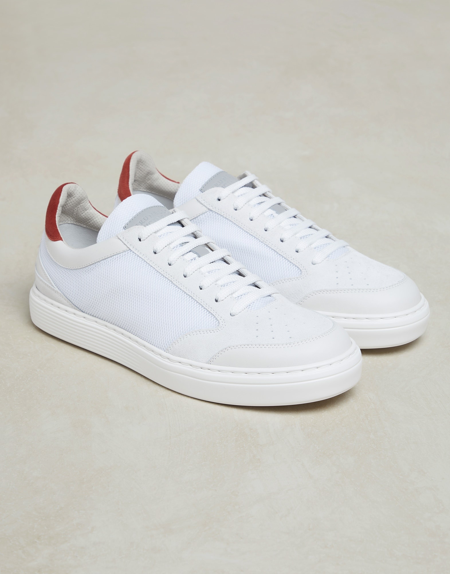 Net fabric, suede and calfskin sneakers - 2