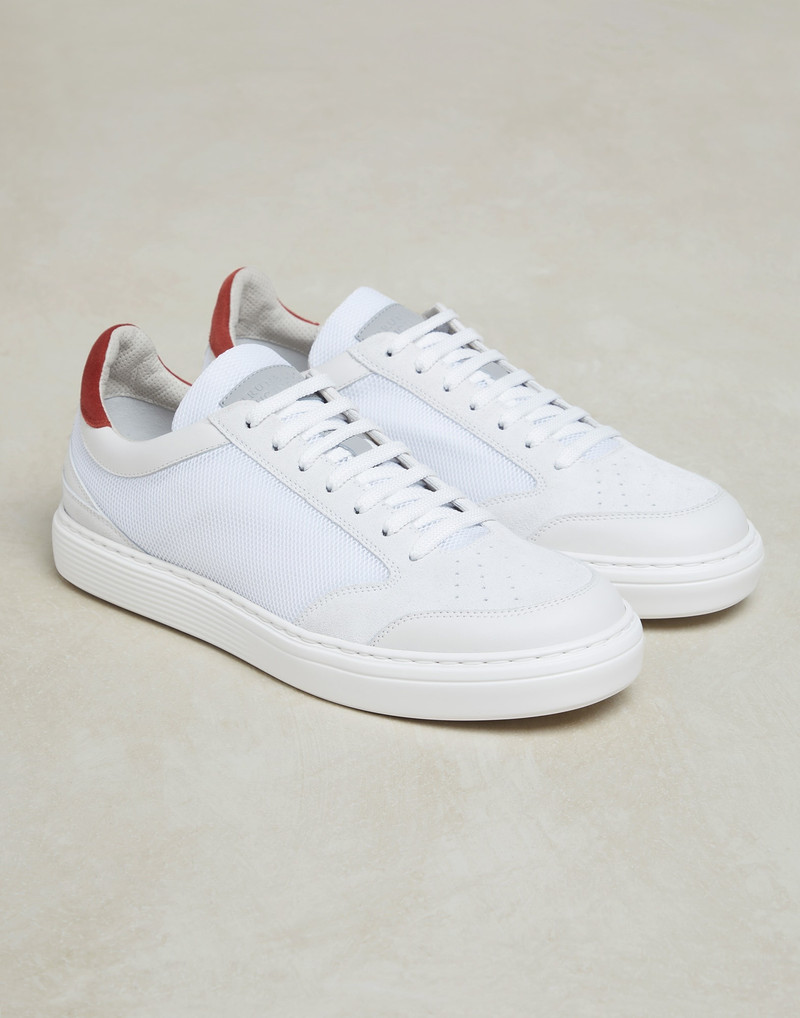 Net fabric, suede and calfskin sneakers 2