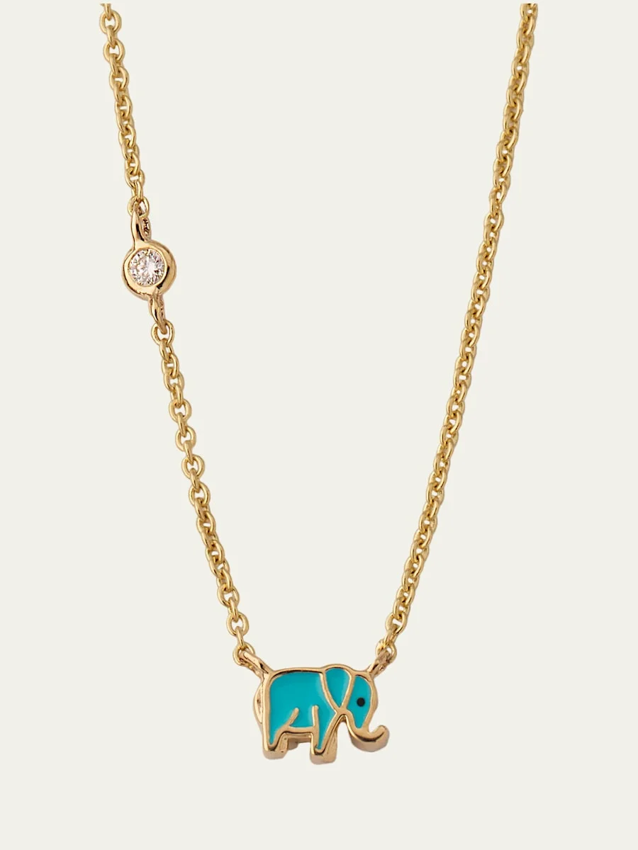 Mini Enamel Elephant Pendant Necklace - 1
