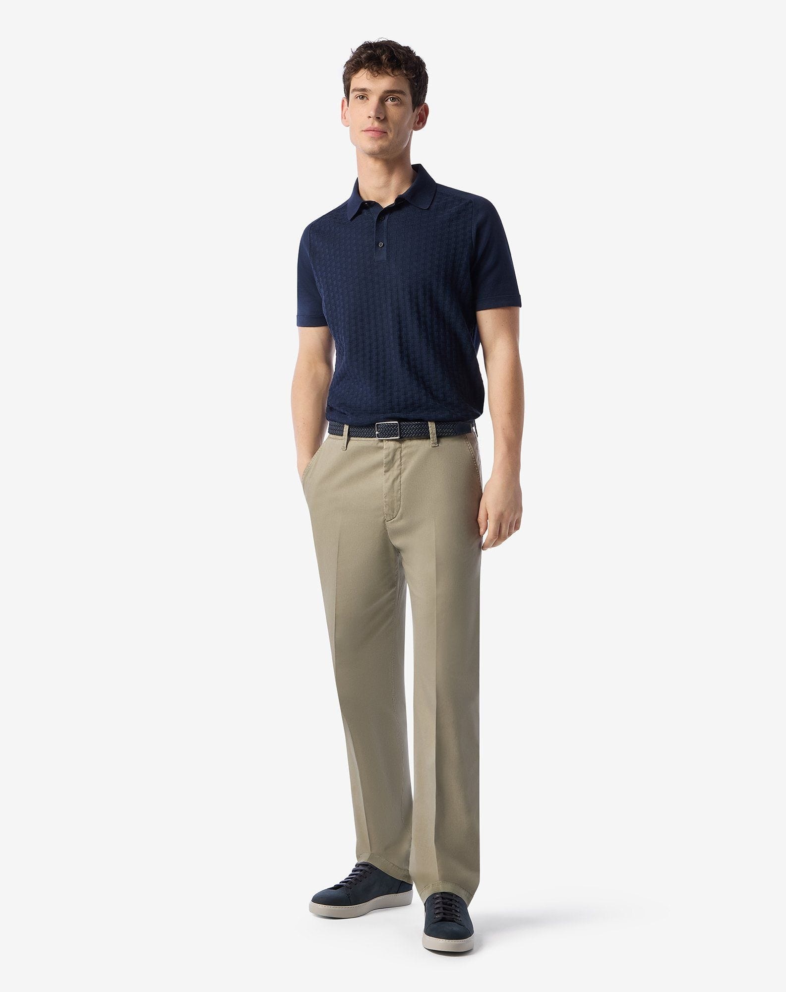 Khaki stretch lyocell cotton trousers - 2