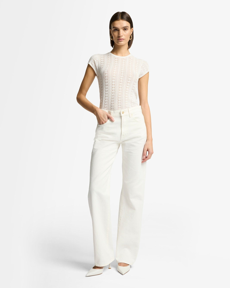 Short Sleeve Pointelle Crew Sweater in Ivory 3