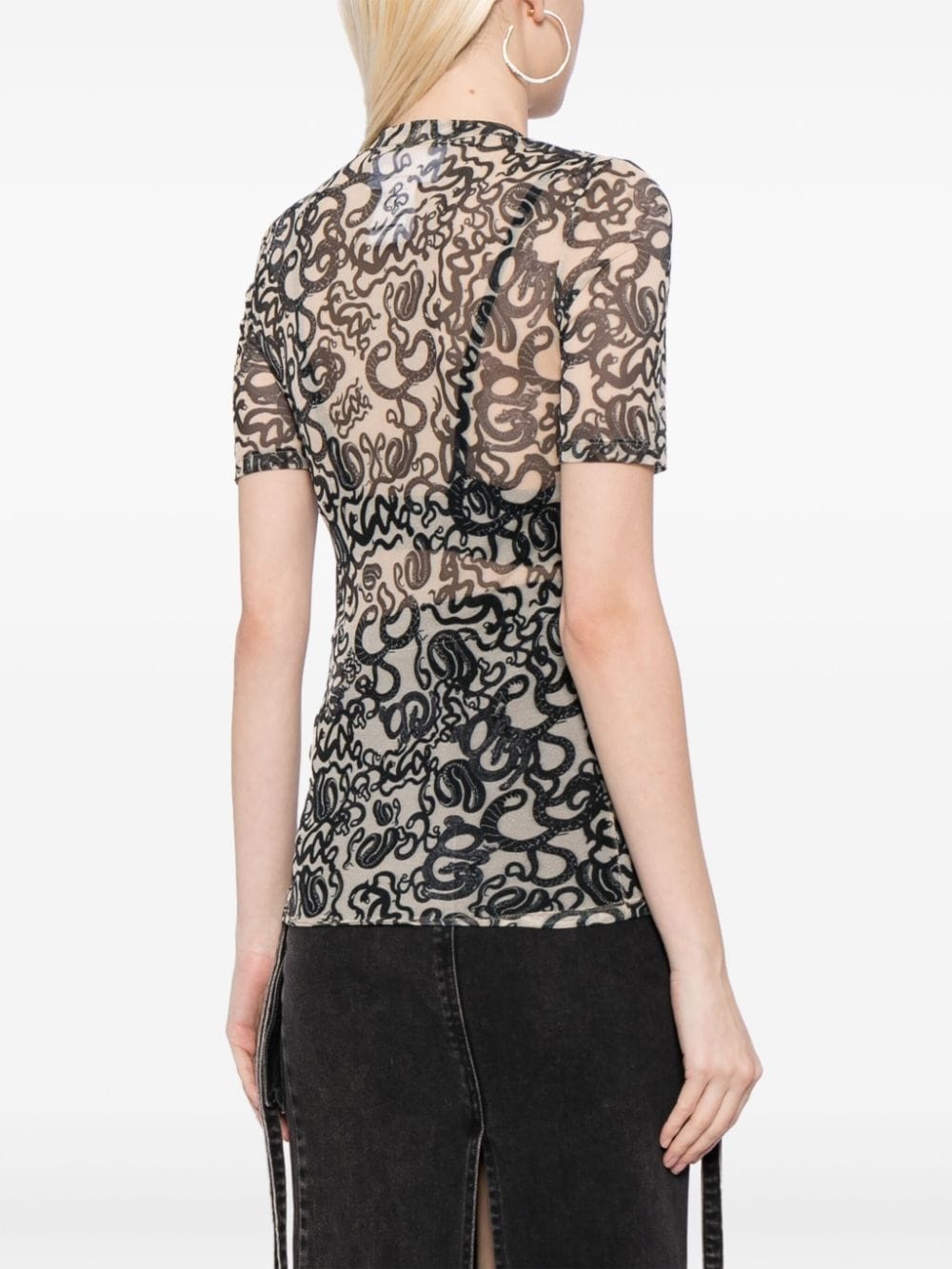 snake-print semi-sheer T-shirt - 4