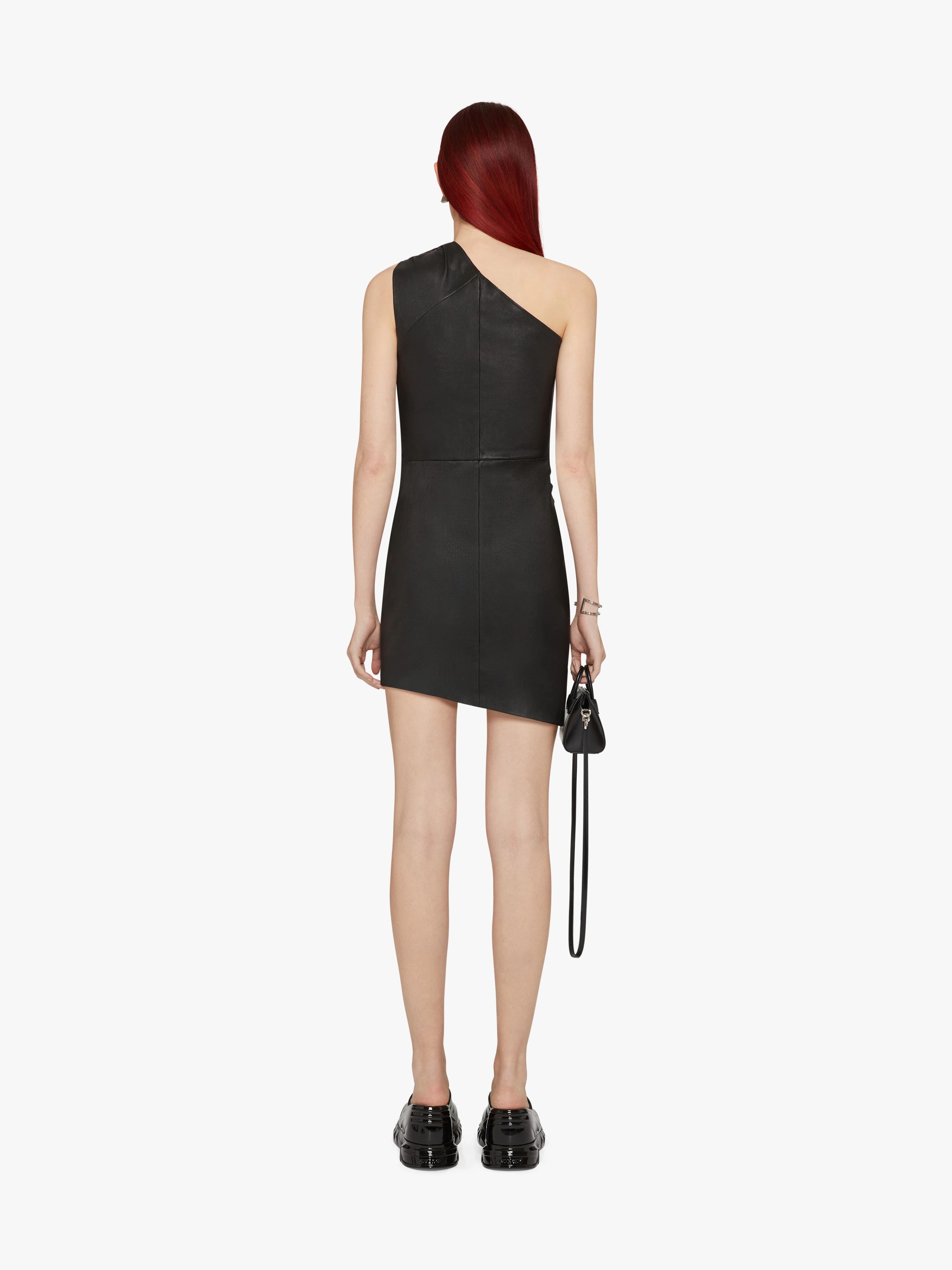 ASYMMETRICAL MINI DRESS IN LEATHER - 4