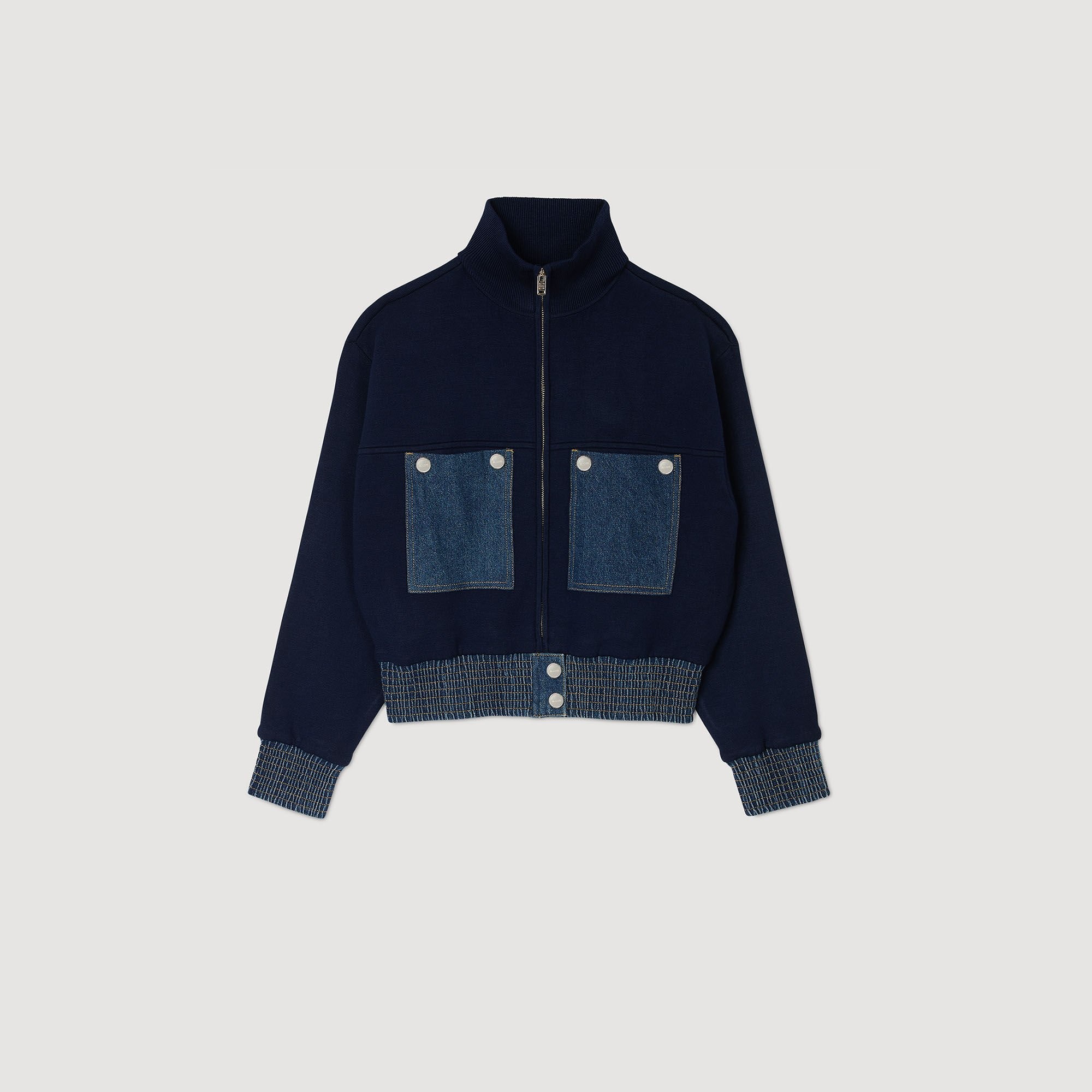 KNIT AND DENIM COATIGAN - 1