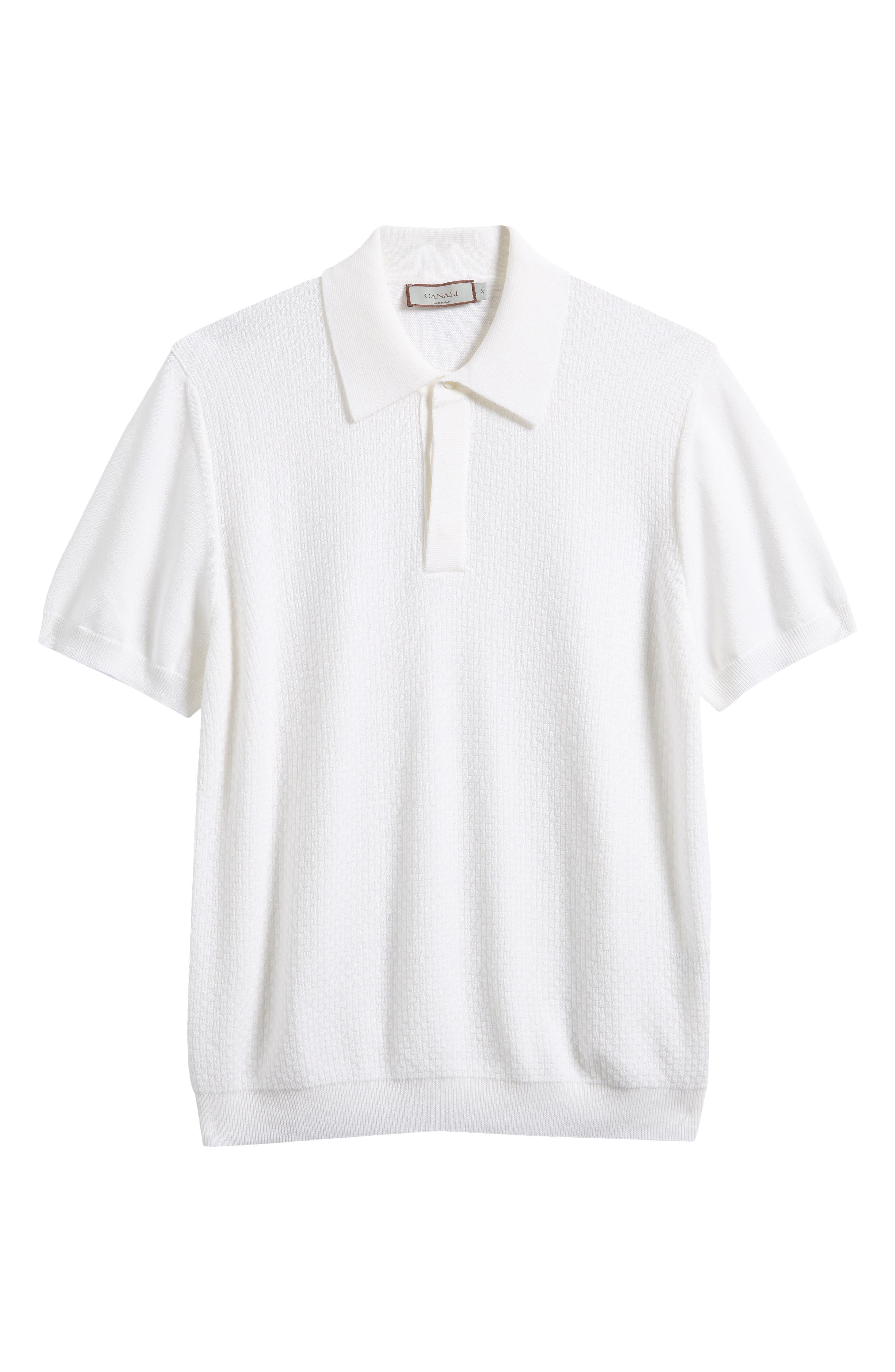 Canali Short Sleeve Textured Cotton & Modal Polo Sweater in White at Nordstrom - 5